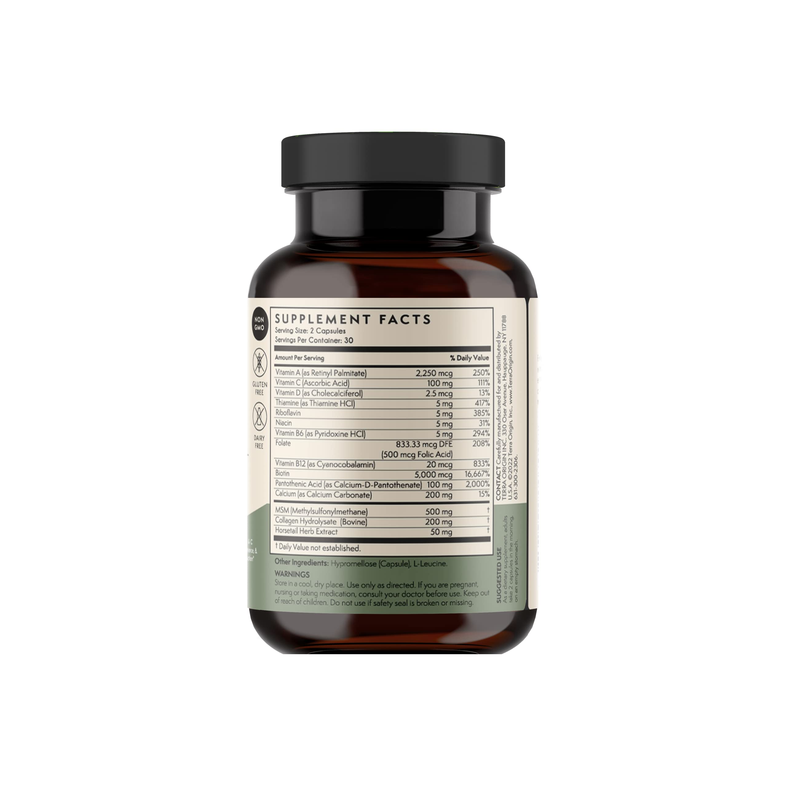 TERRA ORIGIN Healthy Hair, Skin and Nails Supplement | Collagen, Biotin, Horsetail & B-Complex | Supports Hair Strength, Skin Elasticity & Nail Growth | Vitamins for Women and Men | 60 Capsules TERRA ORIGIN buy supplements canada