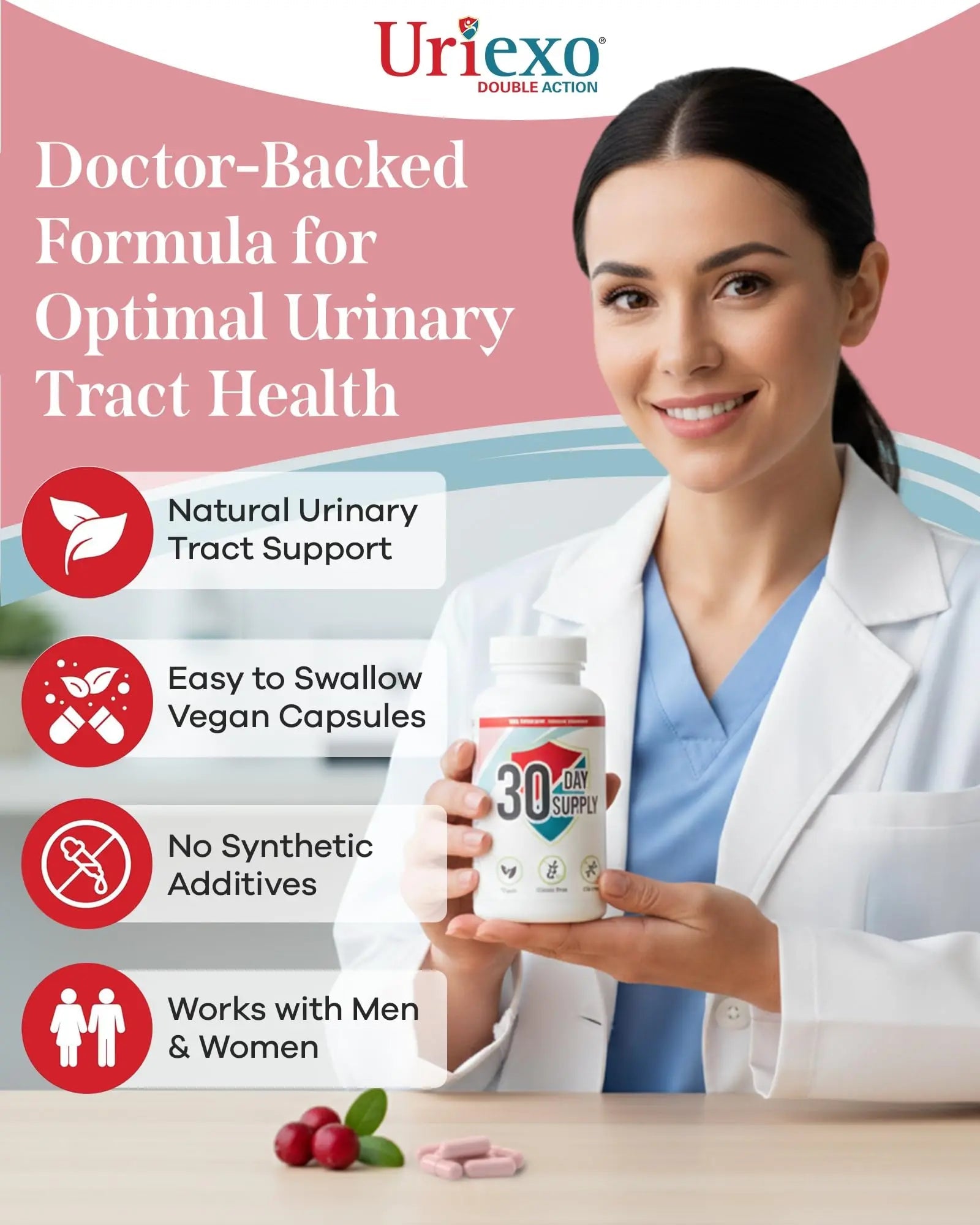 Uriexo Double Action Support Cranberry Pills - Urinary Tract Health Supplement with 36mg Proanthocyanidins PACs & 2000mg D-Mannose, Capsules for Men & Women, Non-Antibiotic Formula, 30 Day Supply Uriexo buy supplements canada