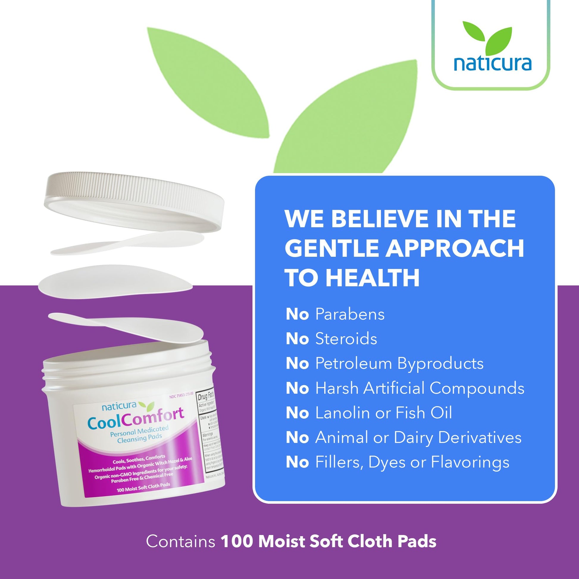 CoolComfort Personal Cleansing Pads with Organic Witch Hazel and Aloe Vera - All Natural and Fast Acting Wipes for Hemorrhoid Burning, Itching, Pain and Swelling - 100 Pads - No Parabens - Made in USA Naticura buy supplements canada
