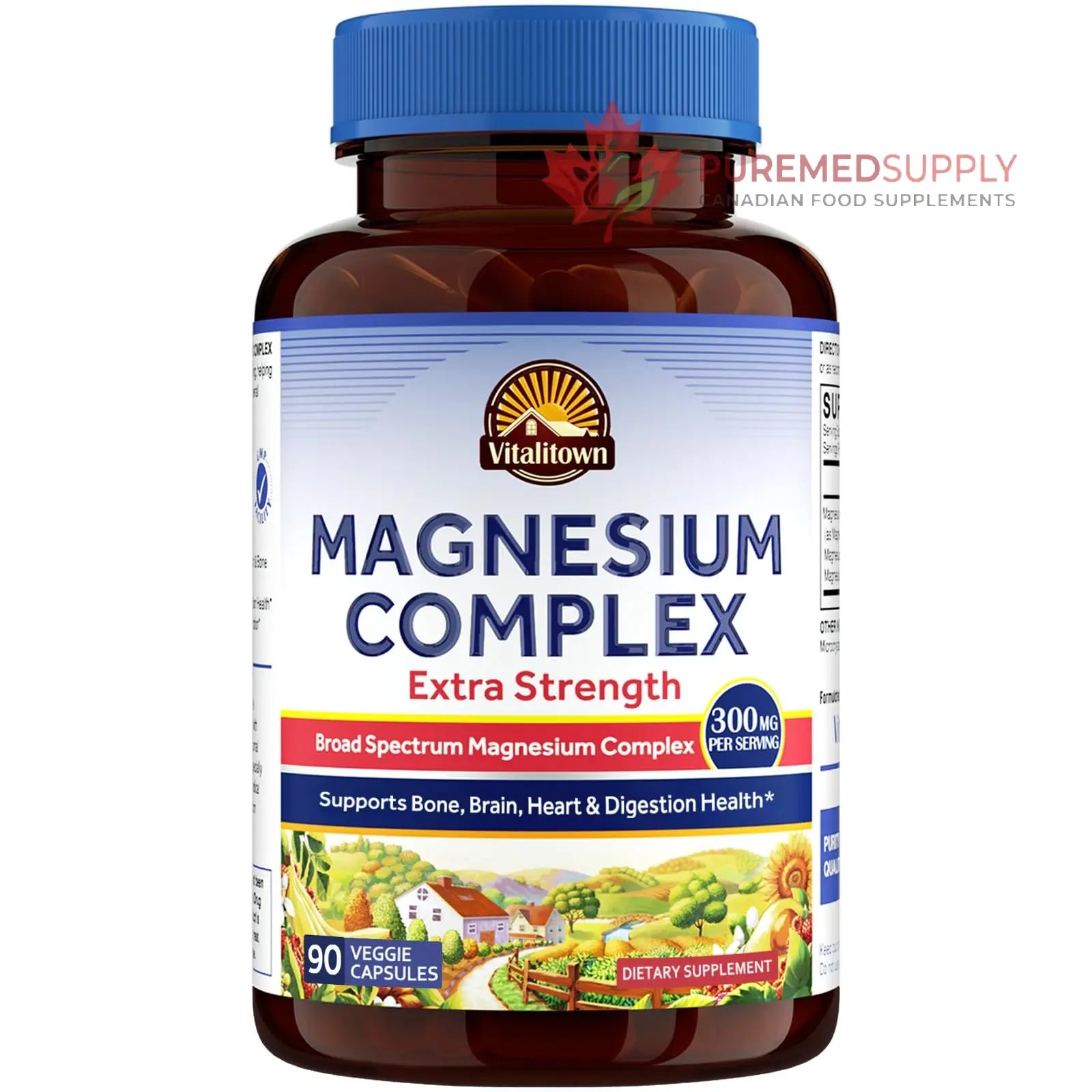 Vitalitown Magnesium Complex Supplement | 300mg Elemental Mag | Magnesium Citrate Glycinate Taurate Malate | Non-GMO, No Gluten, 90 Vegan Magnesio Capsules for Bone Brain Heart Vitalitown buy supplements canada