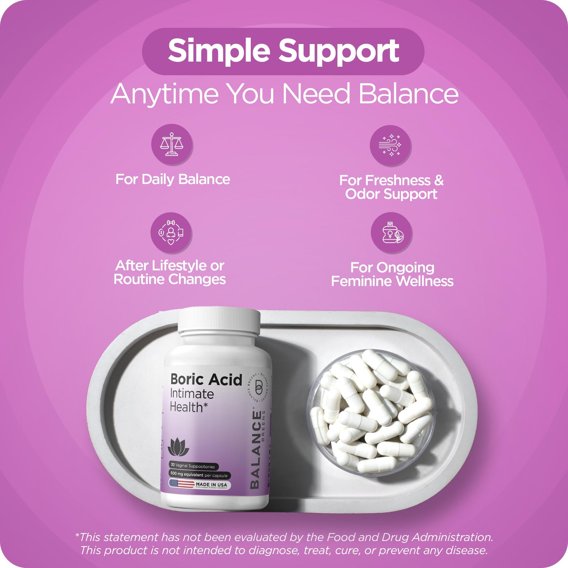 Boric Acid Suppositories for Women, 600 mg, 30 Vaginal Use Capsules - pH Balance Pills, Intimate Health Support, Yeast Infection Treatment, Made in USA (Pack of 1) Balancebreens buy supplements canada