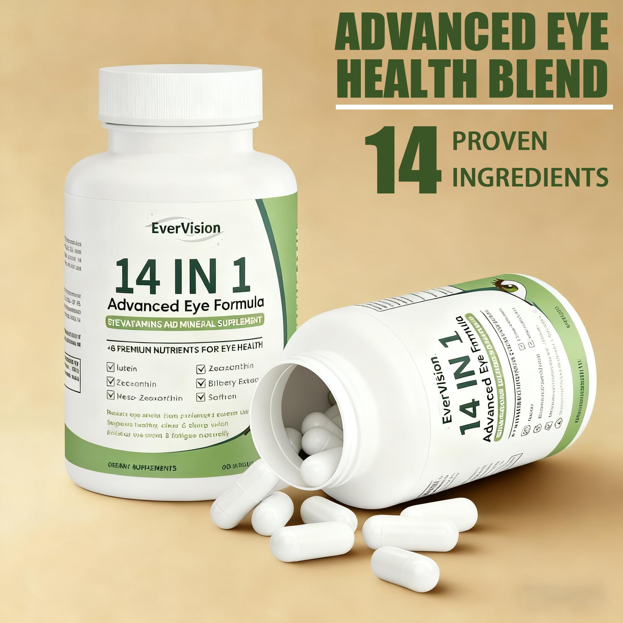 EVERVISION 14 in 1 Advanced Eye Formula, Eye Vitamin and Mineral Supplement with Zinc, Lutein, Zeaxanthin & Bilberry Extract, 60ct EVERVISION buy supplements canada