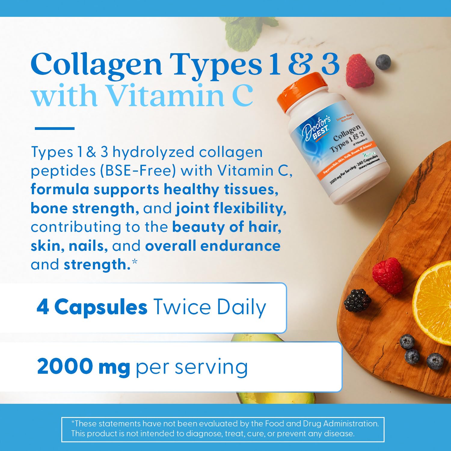 Doctor's Best Collagen Types 1 & 3 with Vitamin C, Non-GMO, Gluten Free, Soy Free, Supports Hair, Skin, Nails, Tendons & Bones, 500 mg, 240 Caps (DRB-00263) Doctor's BEST buy supplements canada