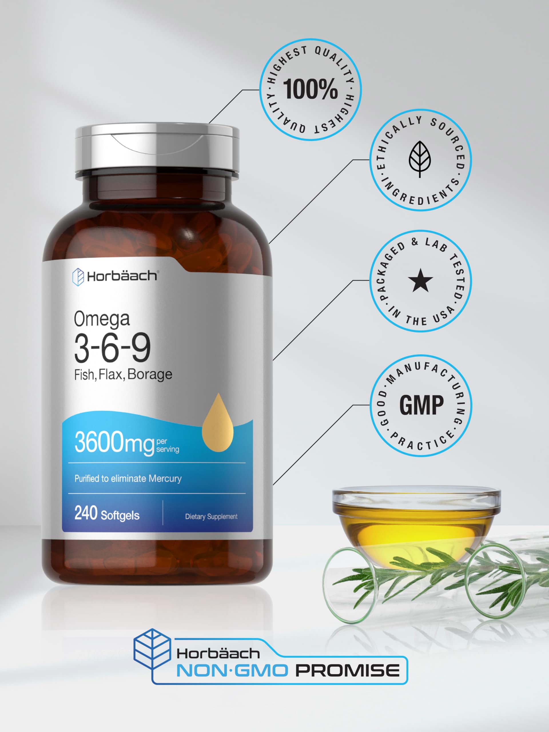 Triple Omega 3-6-9 240 Softgels | from Fish, Flaxseed, Borage Oils | Non-GMO & Gluten Horbäach buy supplements canada