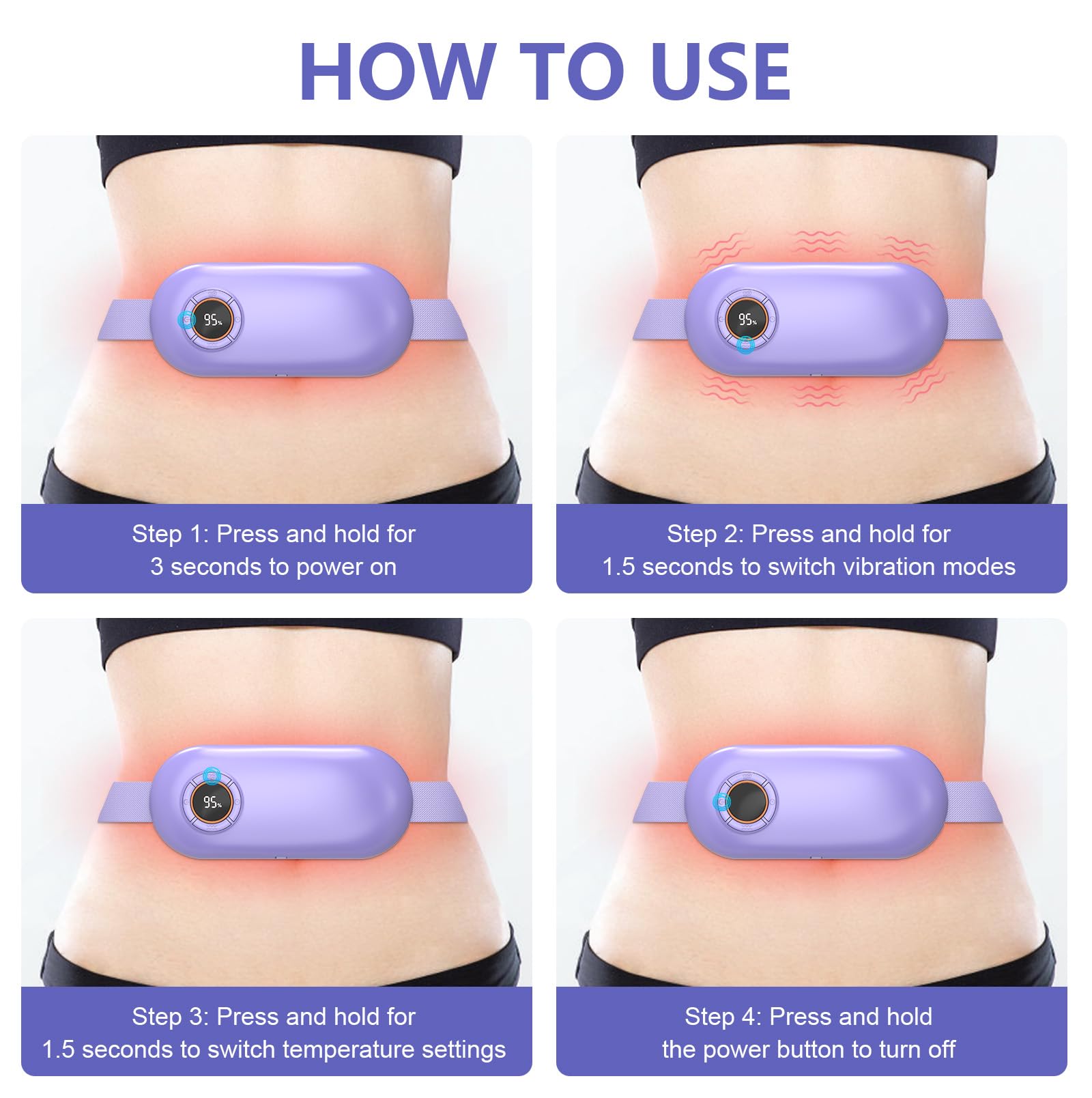 Heating Pad for Period Cramps, 3 Heat Levels and 3 Massage Modes, Portable Heating Pad for Menstrual Cramps Relief, Electric Heat Belt, Christmas Gifts for Women and Girl Stocking Stuffers(Purple) SZO buy supplements canada