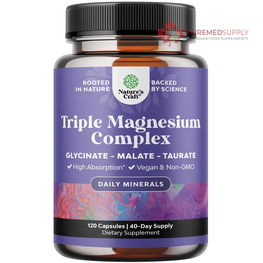 Triple Magnesium Complex Supplement - High Absorption Magnesium Glycinate, Malate & Taurate Blend for Muscles, Energy Support & Heart Health - Triple Mg Complex 400 mg Capsules - 120 Count Natures Craft buy supplements canada