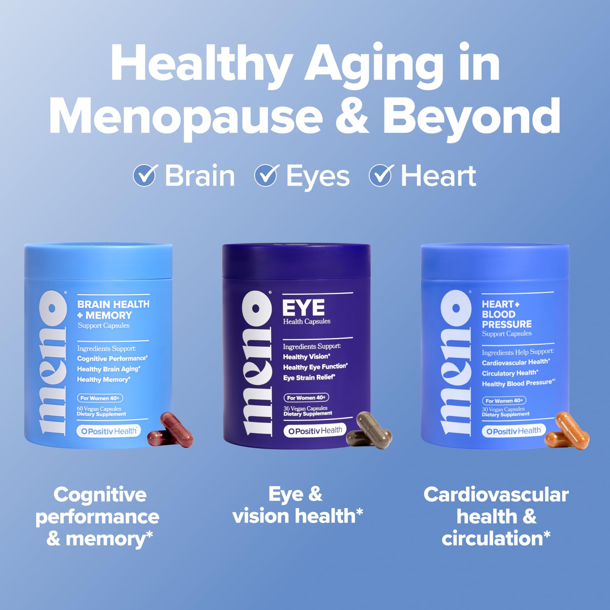 MENO Brain Health + Memory Support Capsules – Daily Support for Cognitive Performance, Concentration & Healthy Brain Aging – with Phosphatidylserine, Creatine, Sage Leaf & Huperzine A – 30 Servings O Positiv buy supplements canada