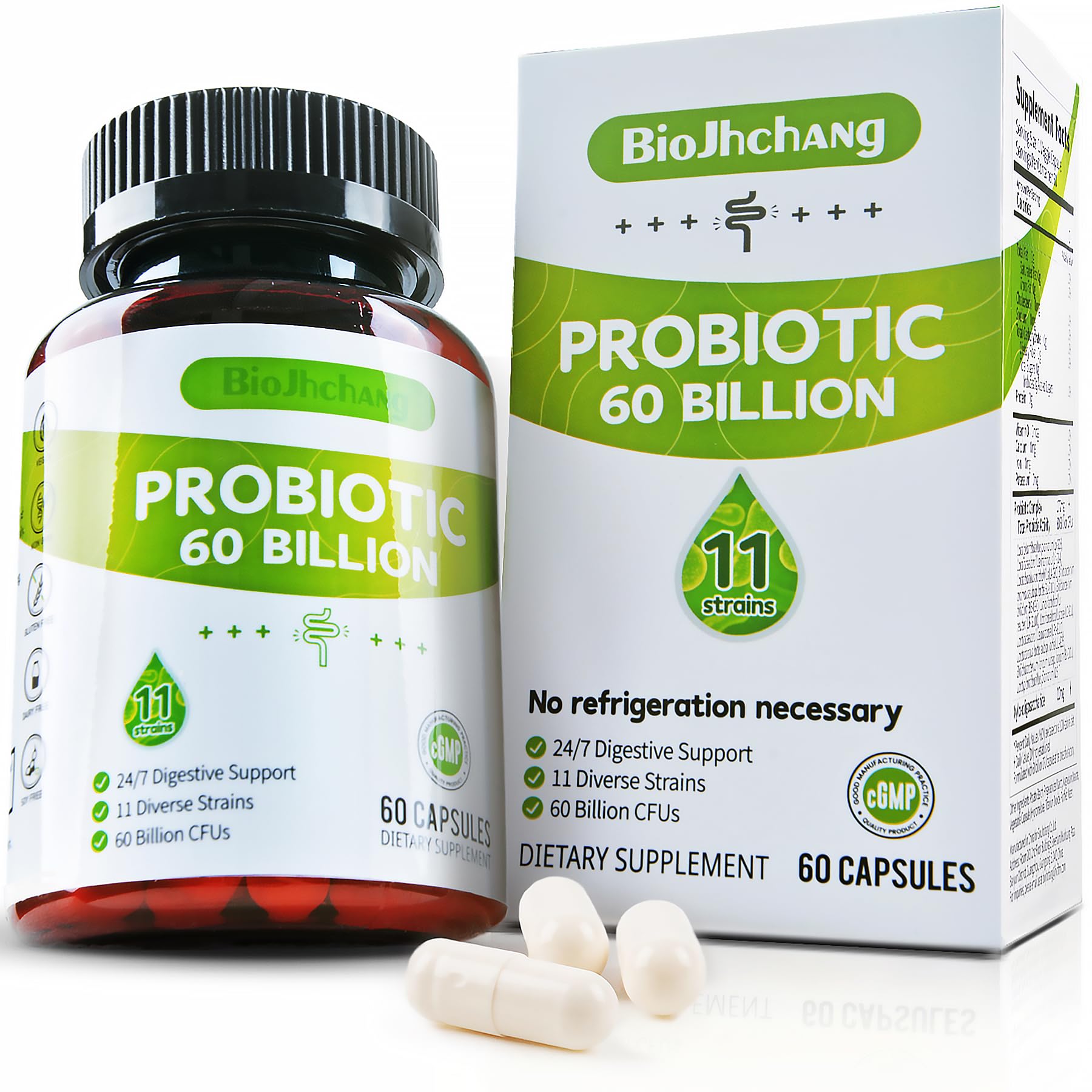 BioJhchang Probiotics Supplements 60 Billion CFUs 11 Diverse Strains Natural Prebiotics for Immune, Digestive Gut Health Supports Occasional Constipation Diarrhea Gas Bloating for Women & Men BioJhchang buy supplements canada