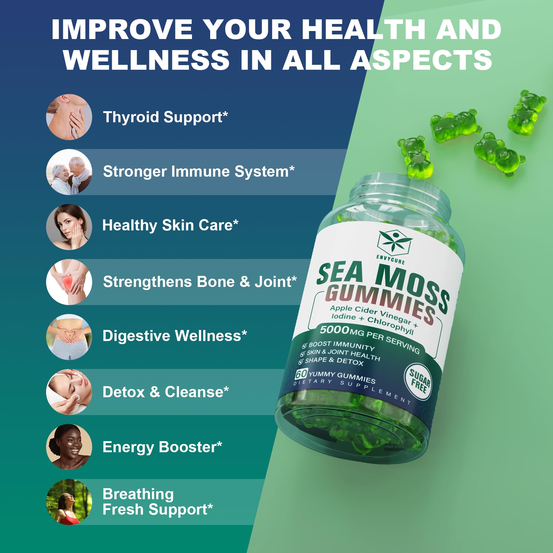 Sugar-Free Sea Moss Iodine Gummies 5000mg, Extra Strength Irish Moss Gel Supplement EnvyCure buy supplements canada