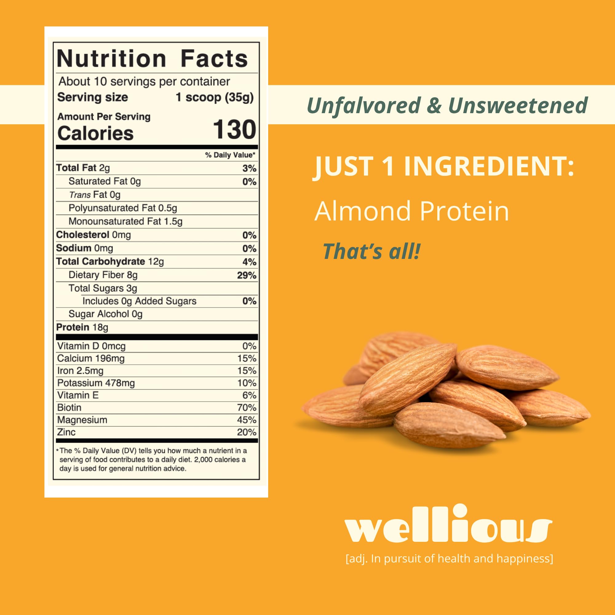wellious Almond Protein Powder (Unflavored, Unsweetened) - 18 Grams of Pure Healthiest Vegan Protein for Women & Men | Soy-Free & Gut Friendly Protein wellious buy supplements canada