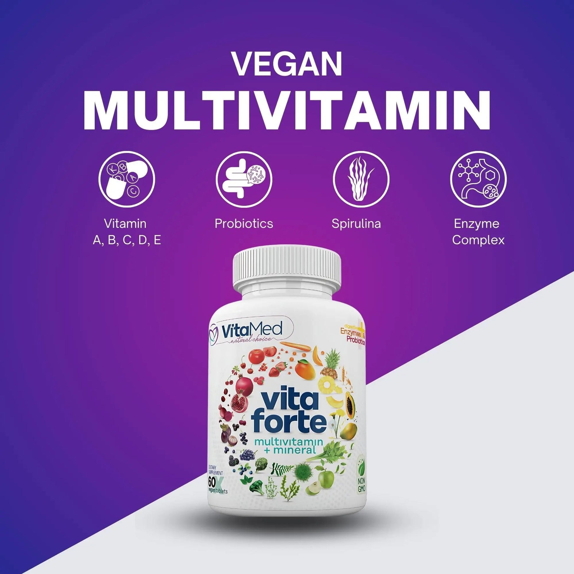Vita Forte Vegan Multivitamin with Probiotics, Digestive Enzymes & 42 Fruits & Vegetables – Halal Certified VitaMed buy supplements canada