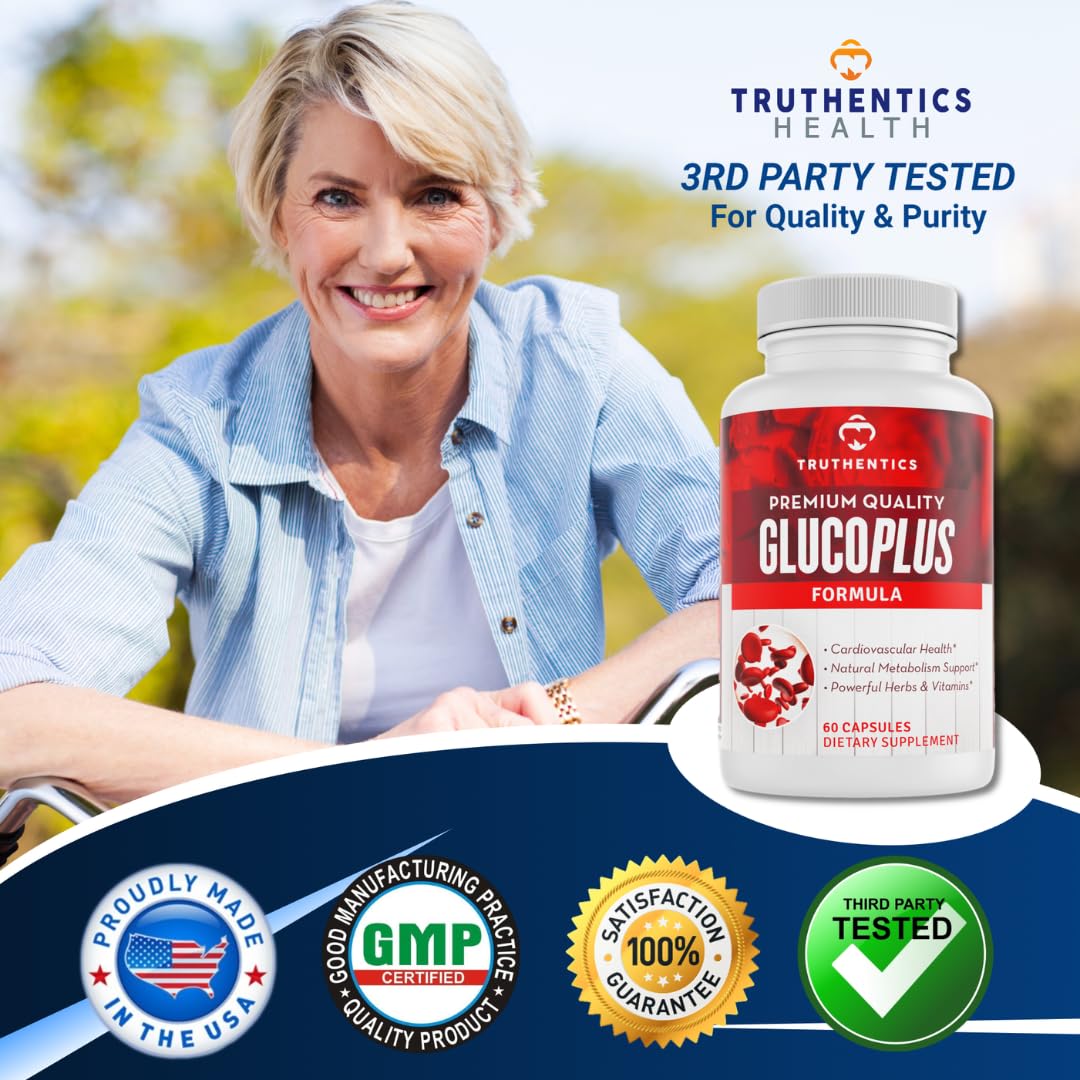 TRUTHENTICS GlucoPlus - 20 Herbs, Vitamins & Minerals with Cinnamon, Chromium, Vanadium, Bitter Melon, Alpha Lipoic Acid, Magnesium - Gluten Free, Non-GMO - 60 Capsules TRUTHENTICS buy supplements canada