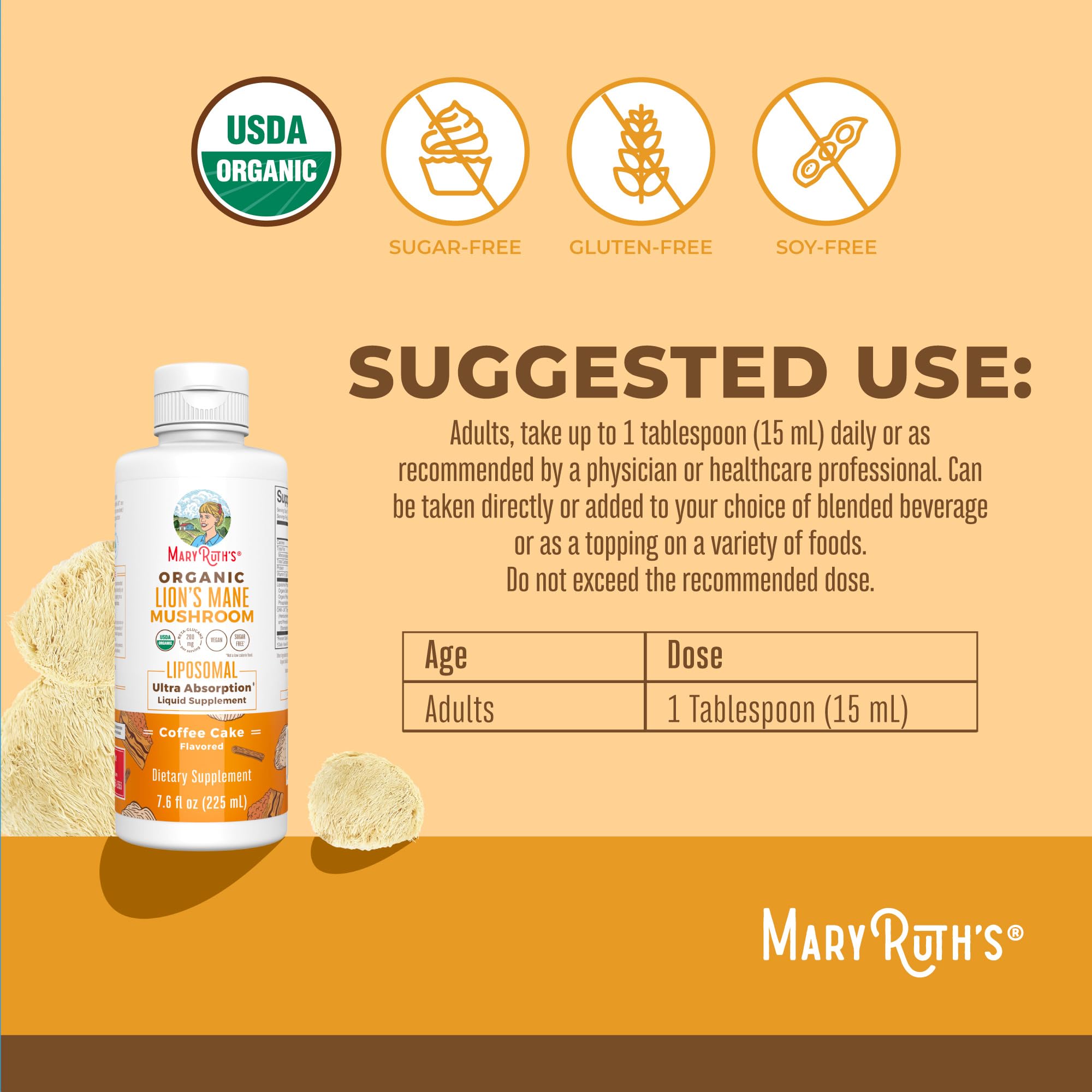 MaryRuth Organics Lions Mane Supplement | Ultra Absorption Liposomal | Full Spectrum Lion's Mane Mushroom | 200mg Beta-Glucans Per Serving | USDA Organic | Vegan | 7.6 oz | 15 Servings MARYRUTH'S buy supplements canada
