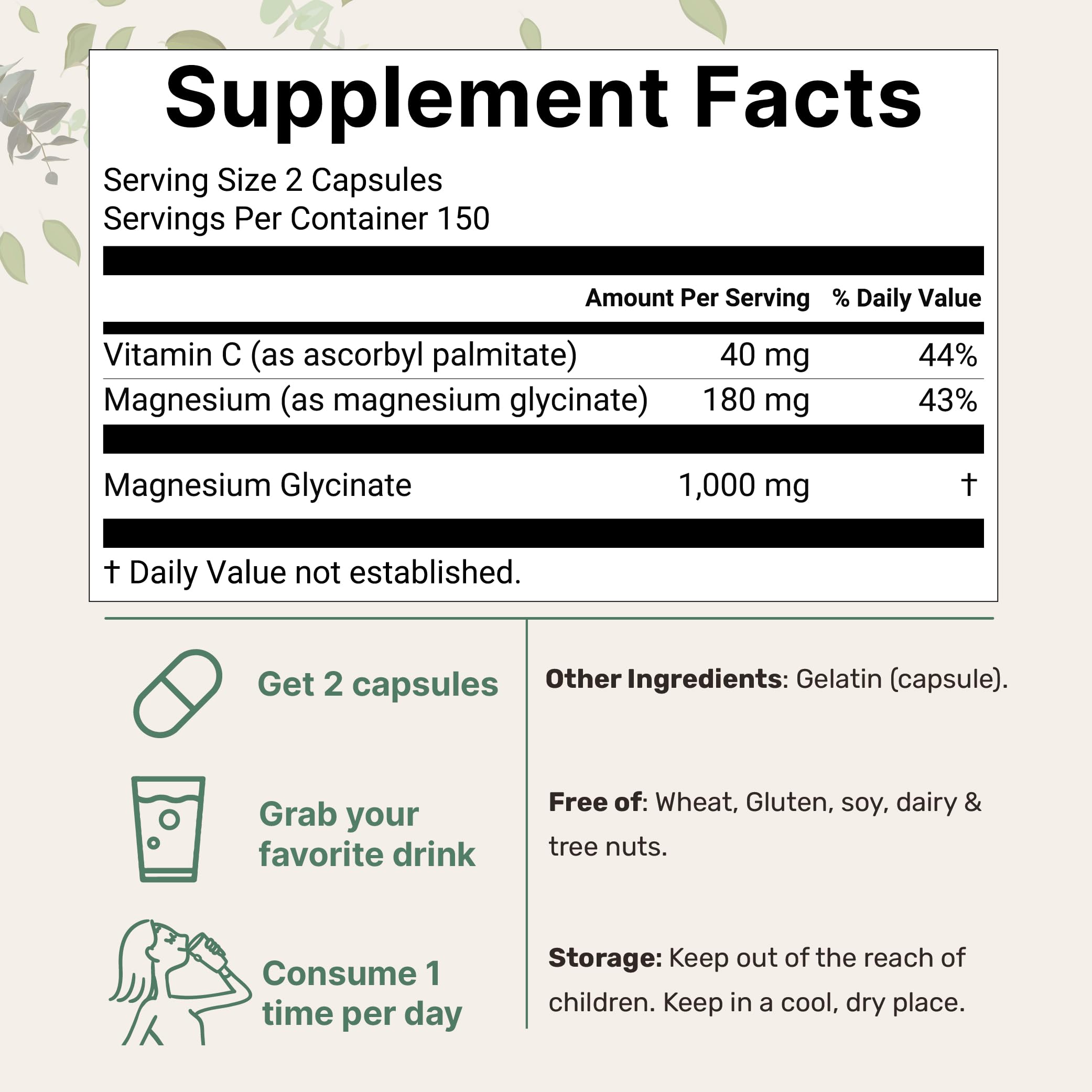 Pure Magnesium Glycinate 1,000mg, 300 Capsules | 100% Chelated for Max Absorption | Enhanced with Vitamin C | Only Uses Active Ingredients Micro Ingredients buy supplements canada
