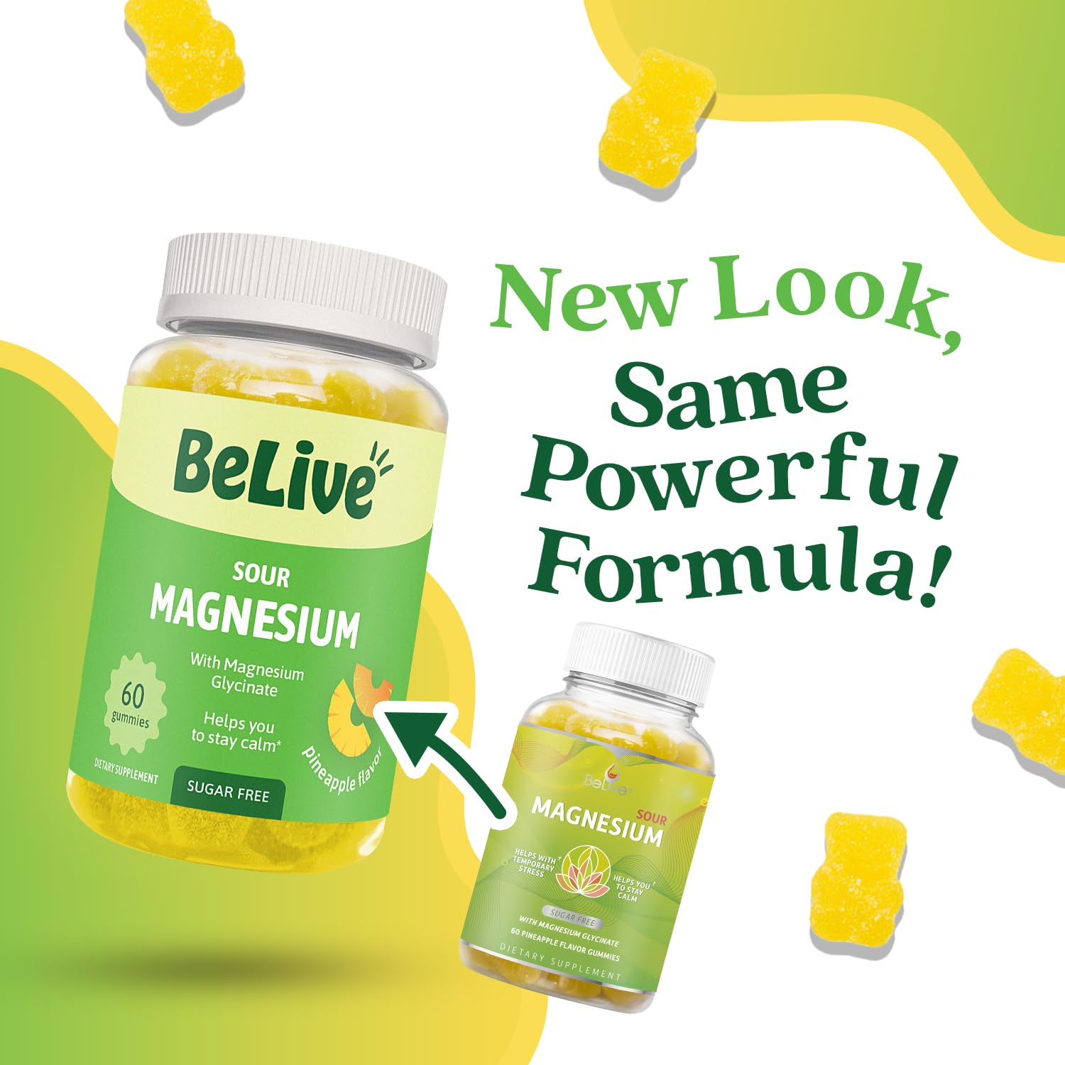 BeLive Magnesium Gummies 200mg - 60 Ct | Magnesium Glycinate Supplements for Relaxation, Stress Relief, and Sleep for Adults & Kids - Tasty and Tangy Pineapple Flavor BeLive buy supplements canada
