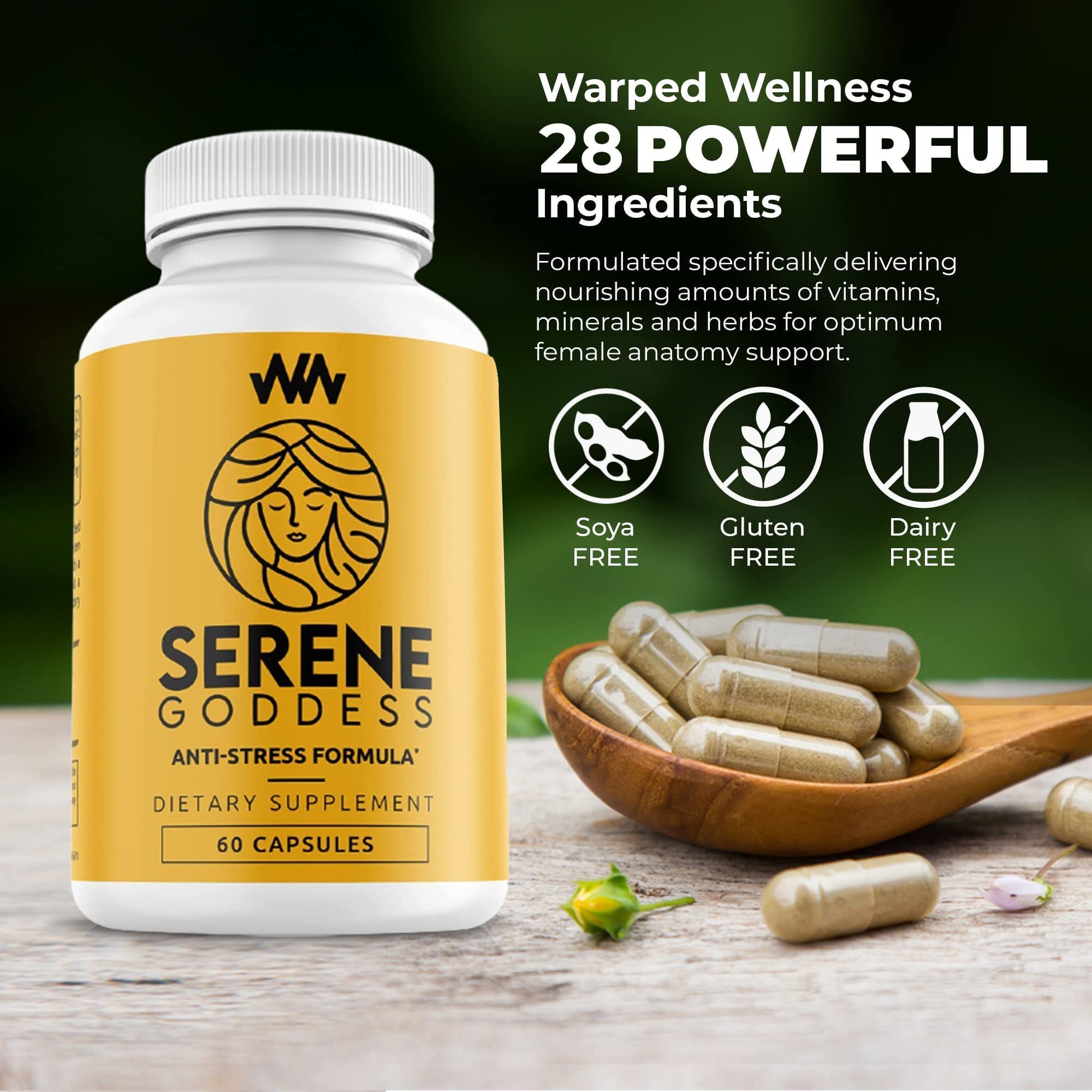 Warped Wellness Womens Supplement That Boosts Mood, Helps Relax The Mind & Body, Relieves Tension & Worries| Magnolia Bark for Female Specific Help| Serene Goddess | Vitamin Helps Boost Mood Warped Wellness buy supplements canada