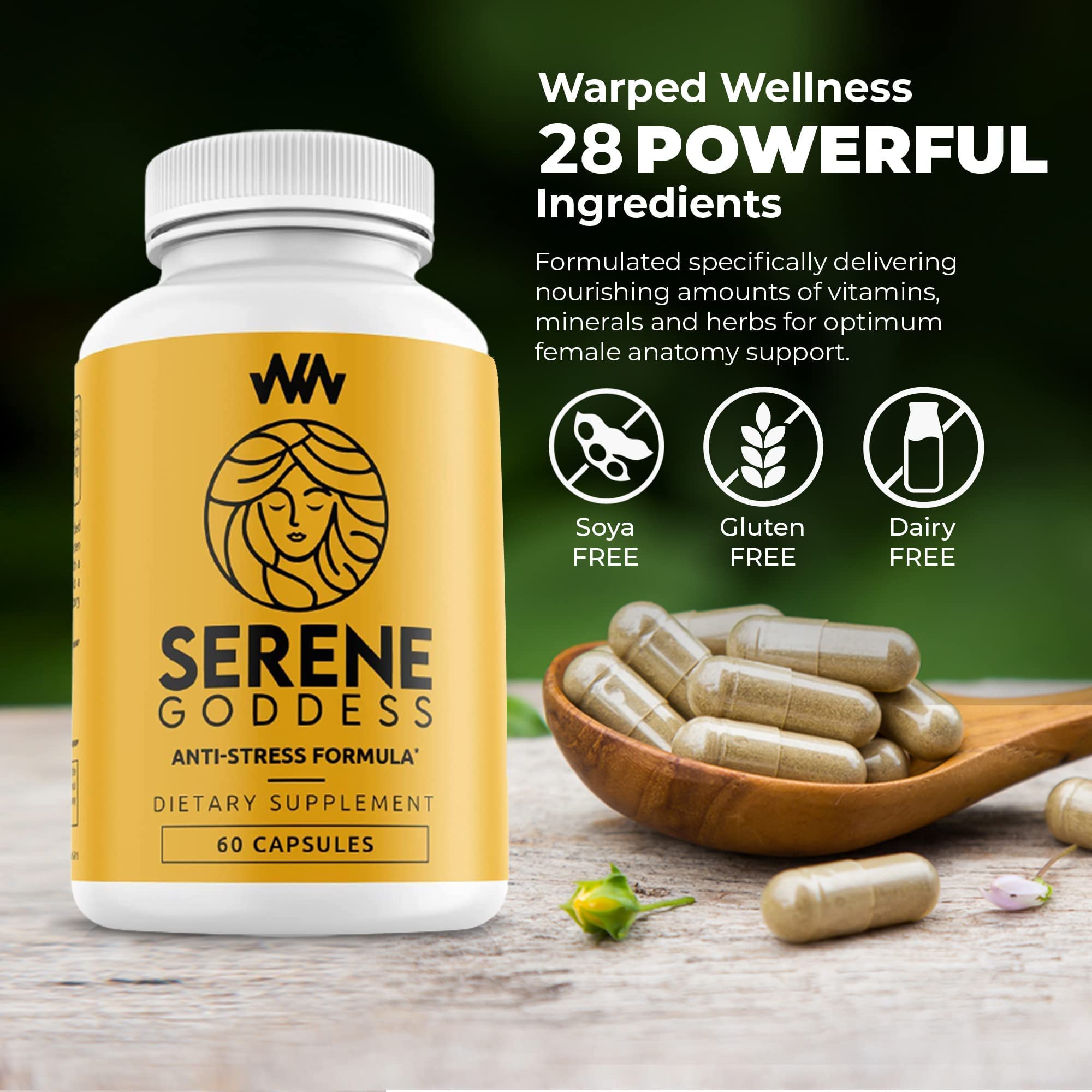 Warped Wellness Womens Supplement That Boosts Mood, Helps Relax The Mind & Body, Relieves Tension & Worries| Magnolia Bark for Female Specific Help| Serene Goddess | Vitamin Helps Boost Mood Warped Wellness buy supplements canada