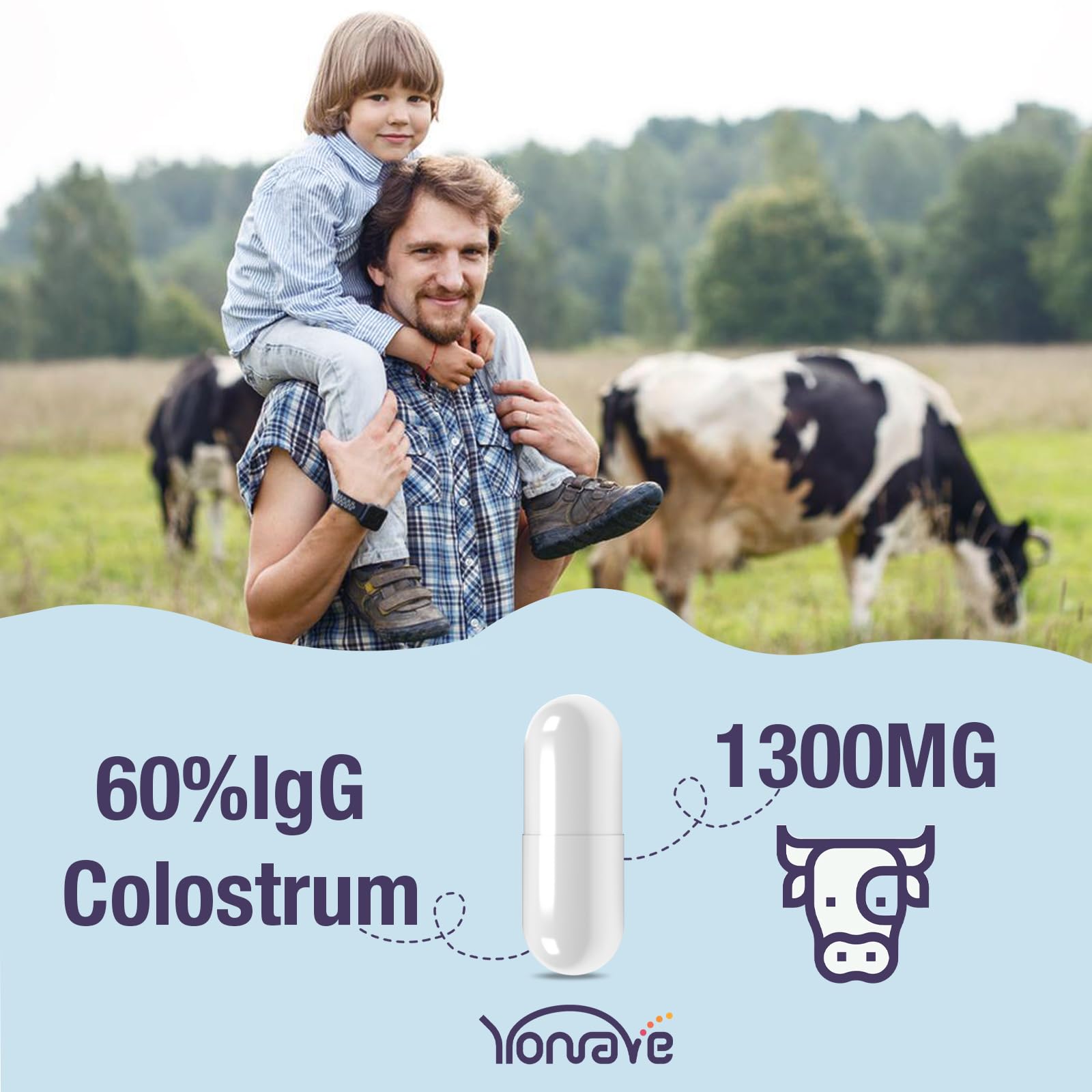 Yonrave Bovine Colostrum Capsules Supplement 1300mg - Extra High 60% IgG Bovine Colostrum - Gut, Bone, Exercise, Immune - 60 Capsules Yonrave buy supplements canada