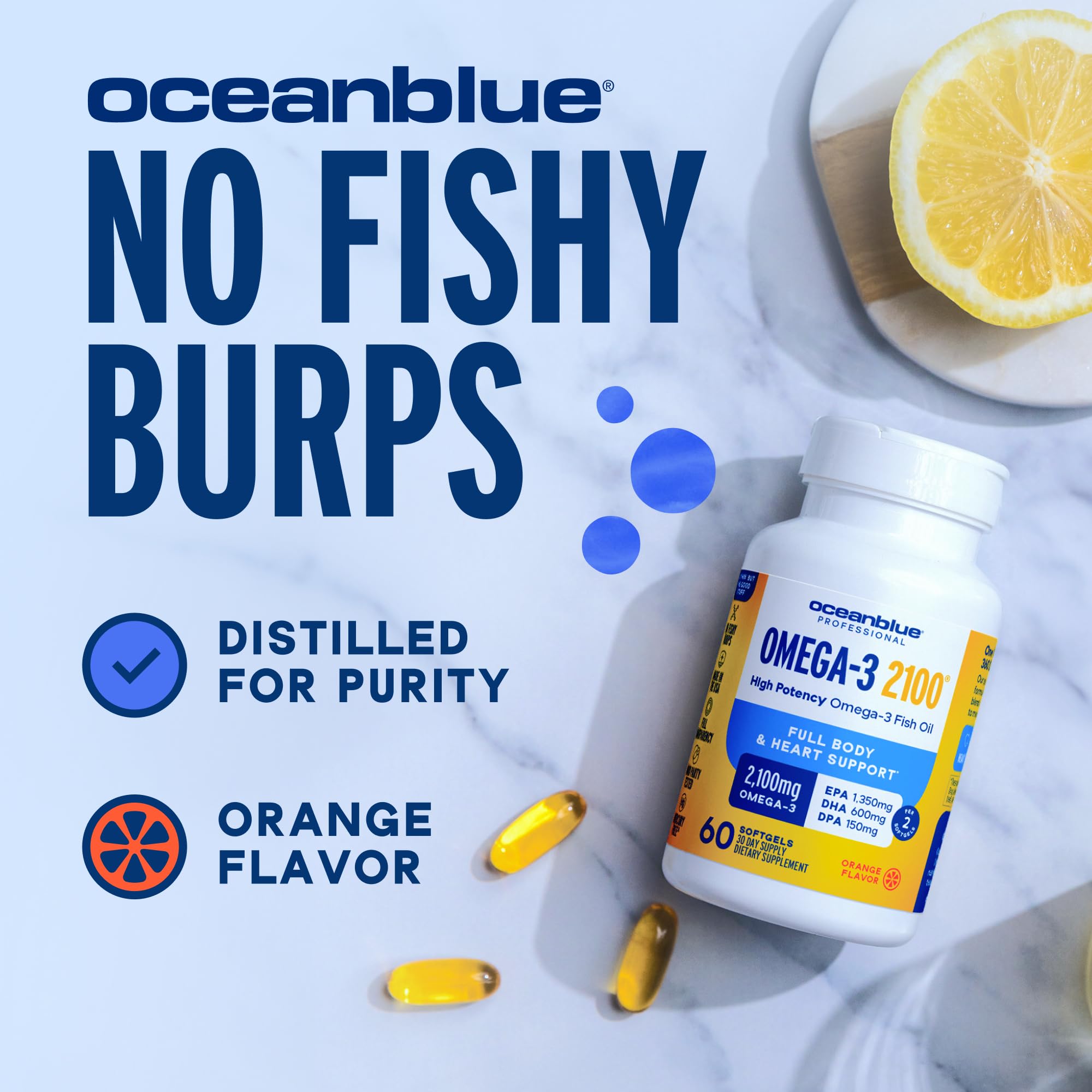 Oceanblue Professional Omega-3 2100mg Fish Oil Supplement – Triple Strength, High Potency EPA, DHA & DPA – Burpless, Wild-Caught, Natural Orange Flavor – 120 Count (Pack of 1) Oceanblue buy supplements canada