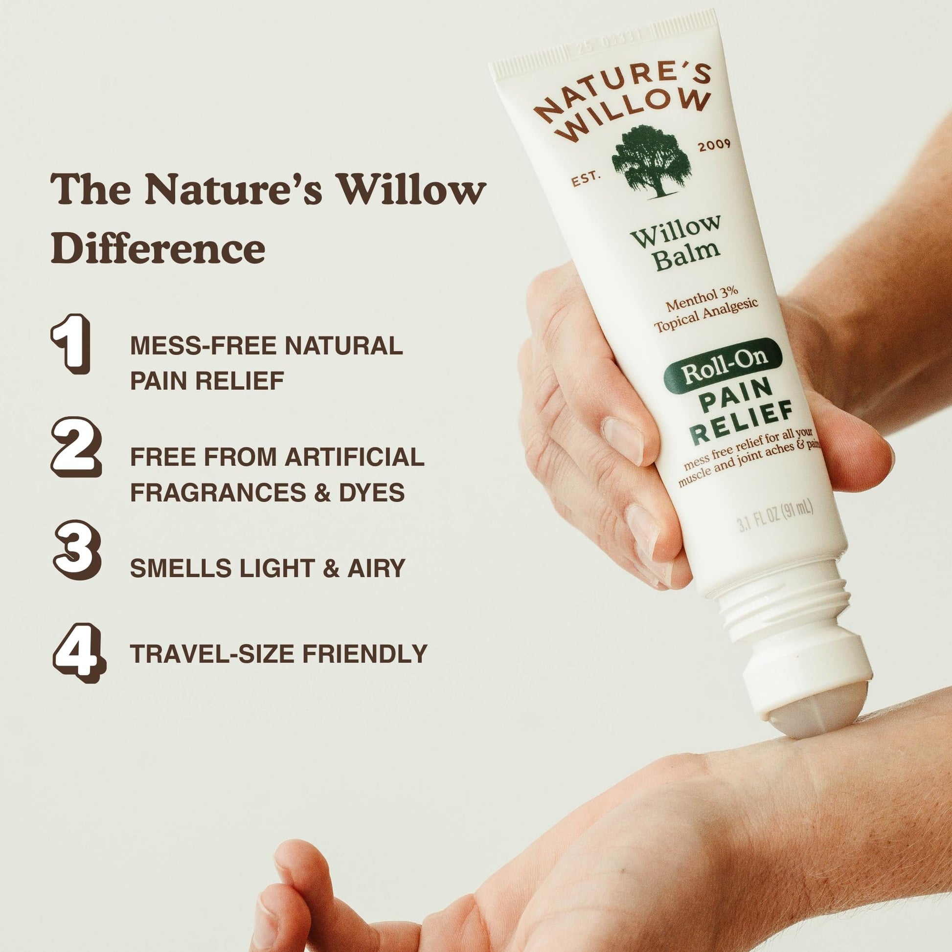 NEW Nature's Willow ROLL-ON Pain Relief | Fast-Acting, No-Mess Relief for Back, Neck, Knees & Joints | Willow Bark & Menthol | Clean, Fresh Scent | No Dyes or Artificial Fragrance | 3.1 fl oz | 3-Pack Nature's Willow buy supplements canada