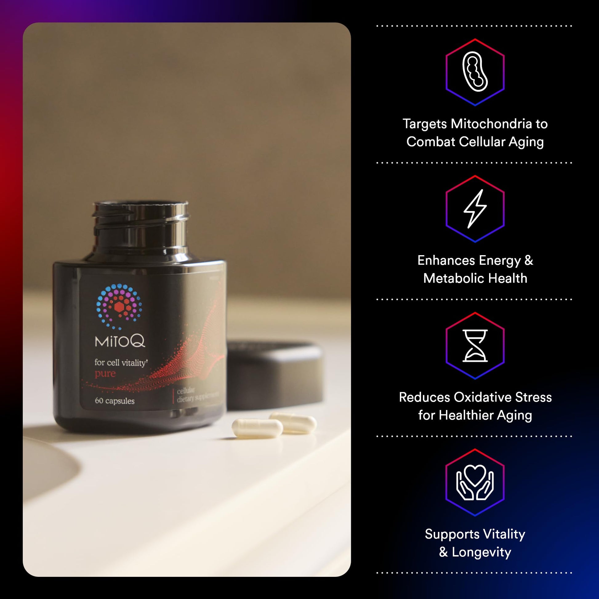 MitoQ Pure Advanced Mitochondria Supplement Superior Bioavailability to CoQ10 | Reduces Free Radical Damage for Healthy Aging, Metabolism, Heart Health, Energy, Strength & Mobility MitoQ buy supplements canada