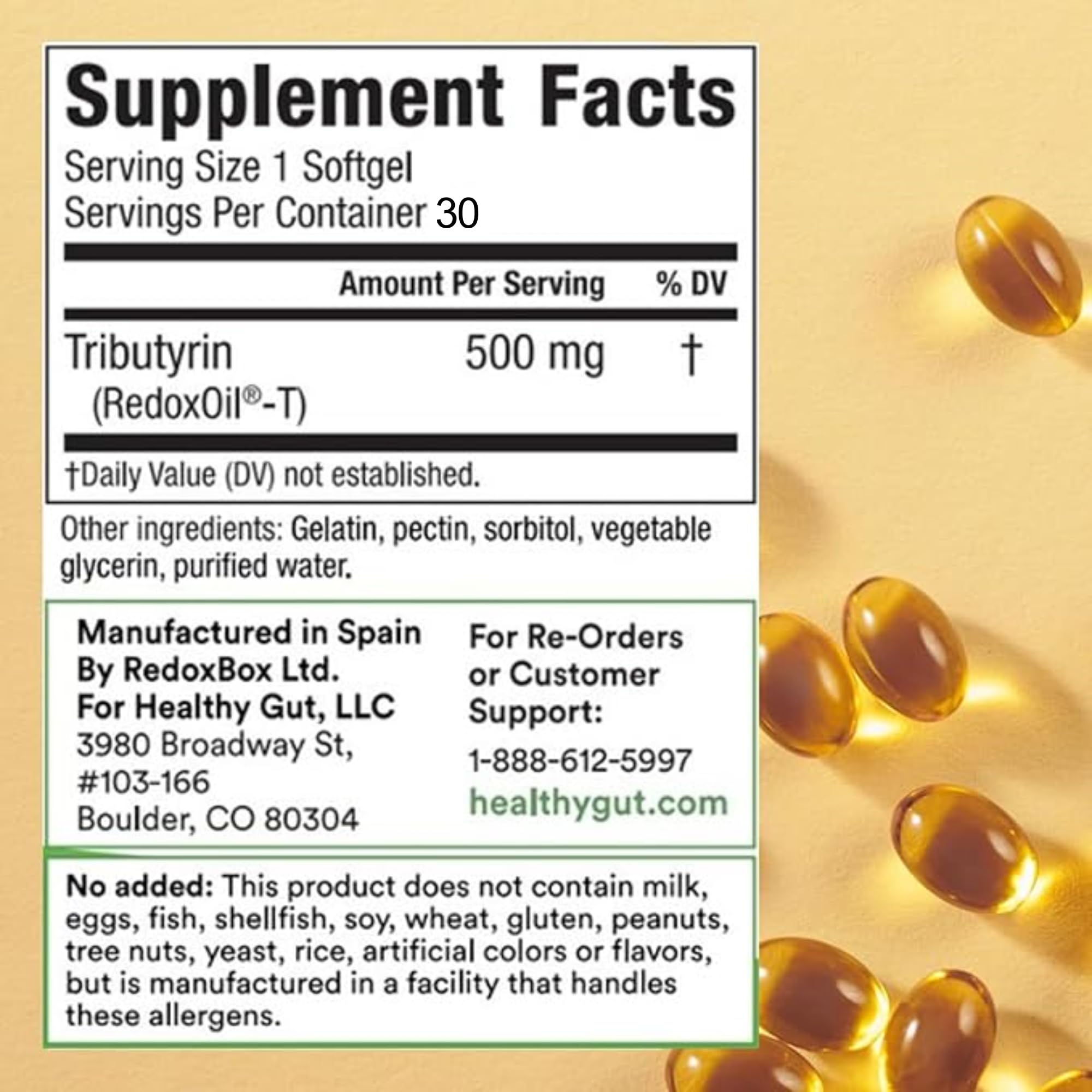 Healthy Gut Tributyrin-X | Most Bioavailable Butyrate Postbiotic for Gut Health & Leaky Gut Support | 99% Pure w/Zero Odor | 30 Softgels Healthy Gut buy supplements canada