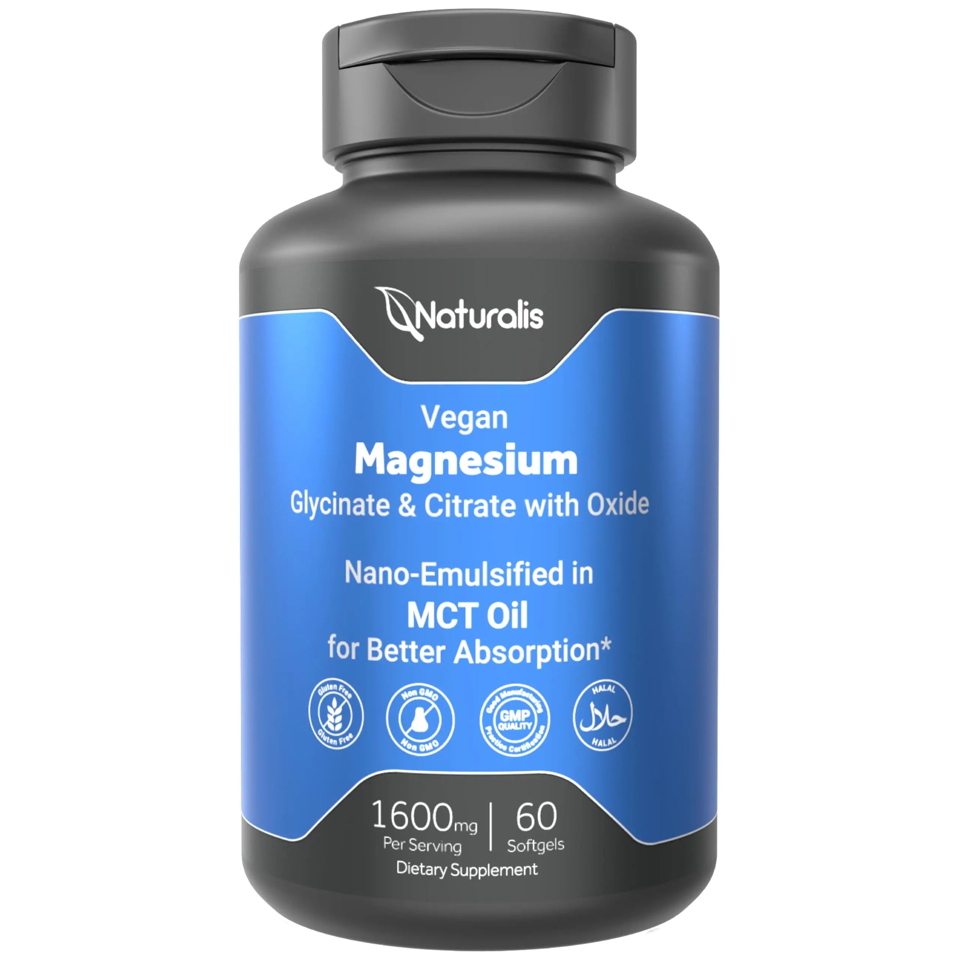 Naturalis Vegan Triple Magnesium Complex | Chelated Glycinate, Citrate & Oxide 1600mg Delivers 250mg Elemental Magnesium | Easily Absorbed for Stress, Muscle, Heart, Bone Support* | 60 Softgels Naturalis buy supplements canada