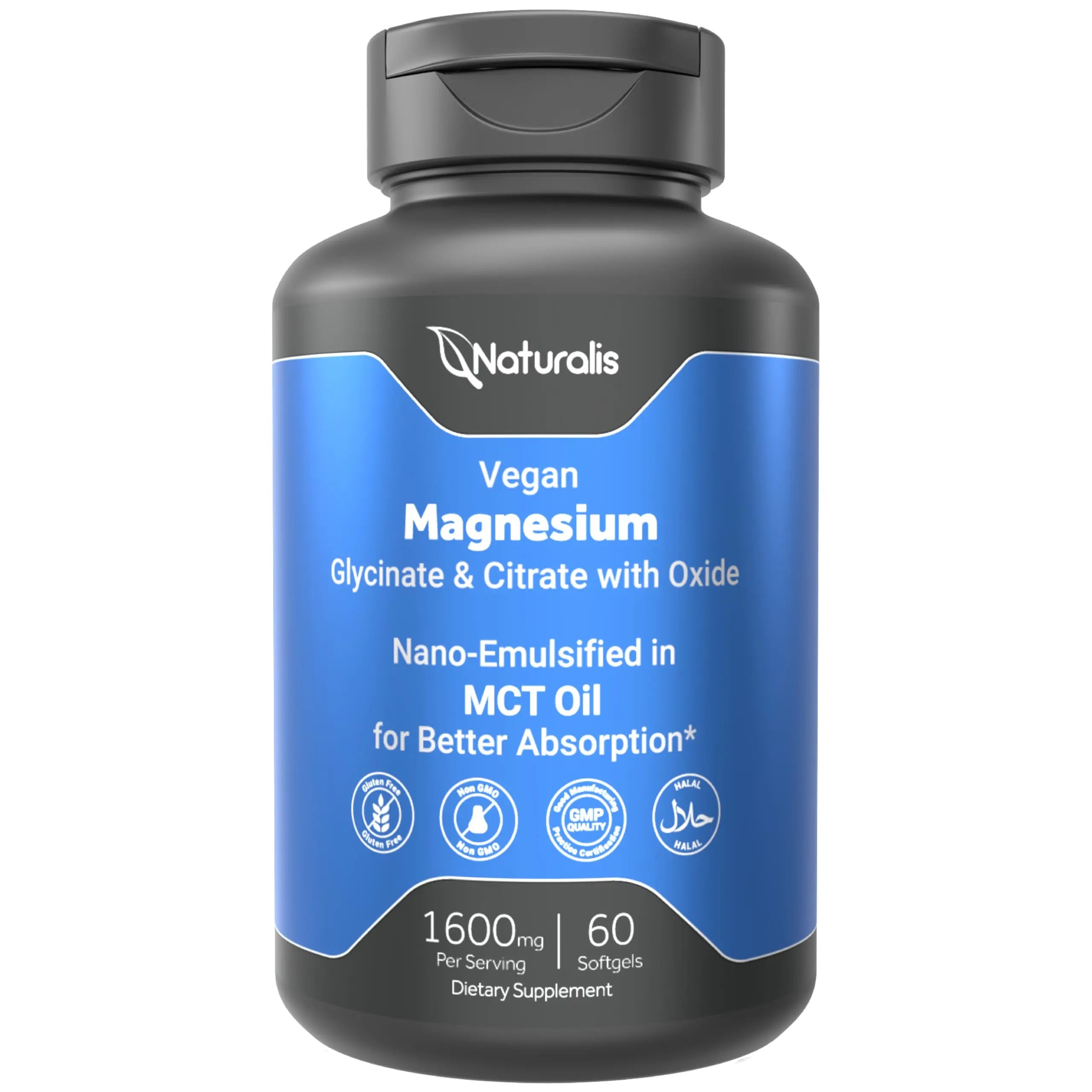 Naturalis Vegan Triple Magnesium Complex | Chelated Glycinate, Citrate & Oxide 1600mg Delivers 250mg Elemental Magnesium | Easily Absorbed for Stress, Muscle, Heart, Bone Support* | 60 Softgels Naturalis buy supplements canada