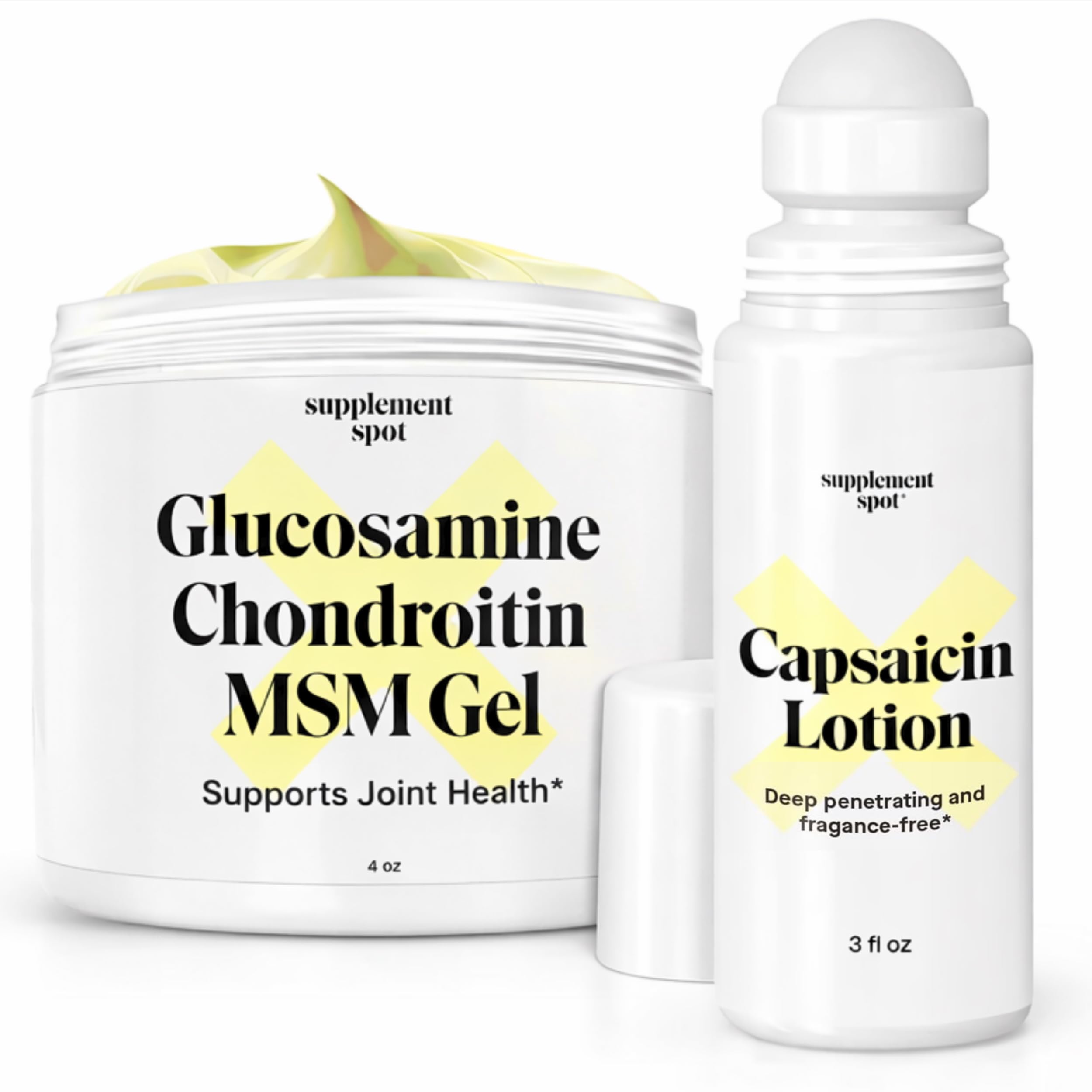Supplement Spot Capsaicin Roll-On Cream 0.075% - Glucosamine Chondroitin MSM Gel with Bromelain – Joint & Muscle Care Bundle Supplement Spot buy supplements canada