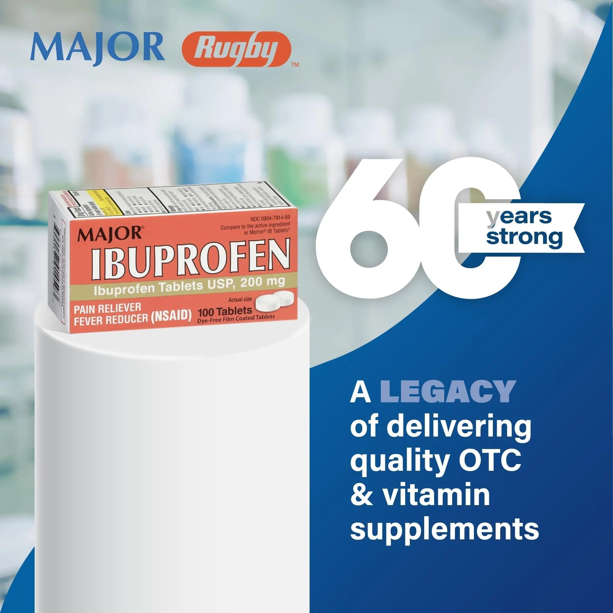 MAJOR Dye-Free Ibuprofen Tablets 200 mg - Helps Temporarily Reduce Fevers - Offers Pain Relief - 100 Tablets (1-Pack) MAJOR buy supplements canada