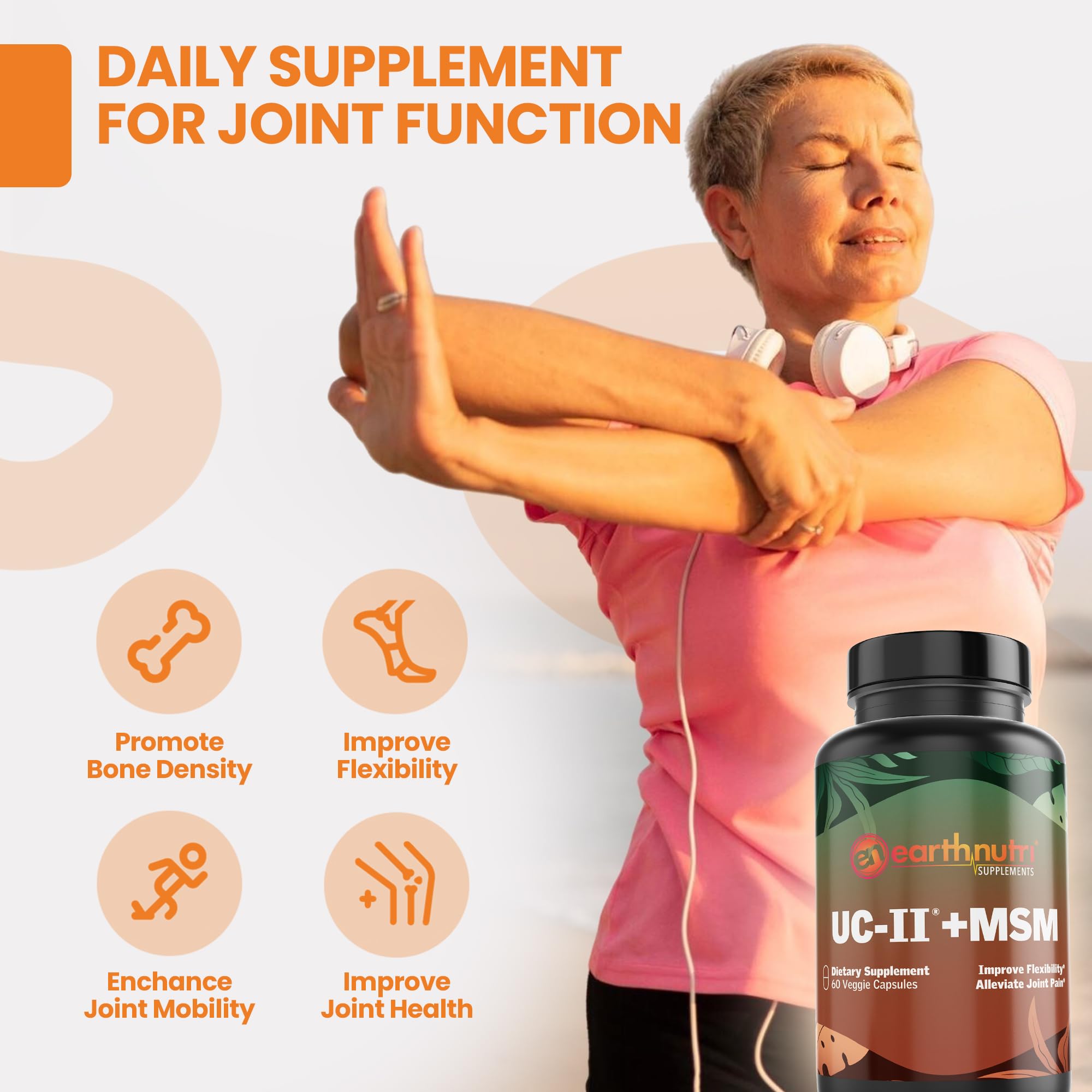 EarthNutri UC-II Collagen & MSM Supplement for Bone Health and Joint Flexibility Joint Supplement - 40mg UC-II Providing 10mg Total Collagen & 1000mg MSM - 60 Capsules (2 Caps Daily) EarthNutri buy supplements canada