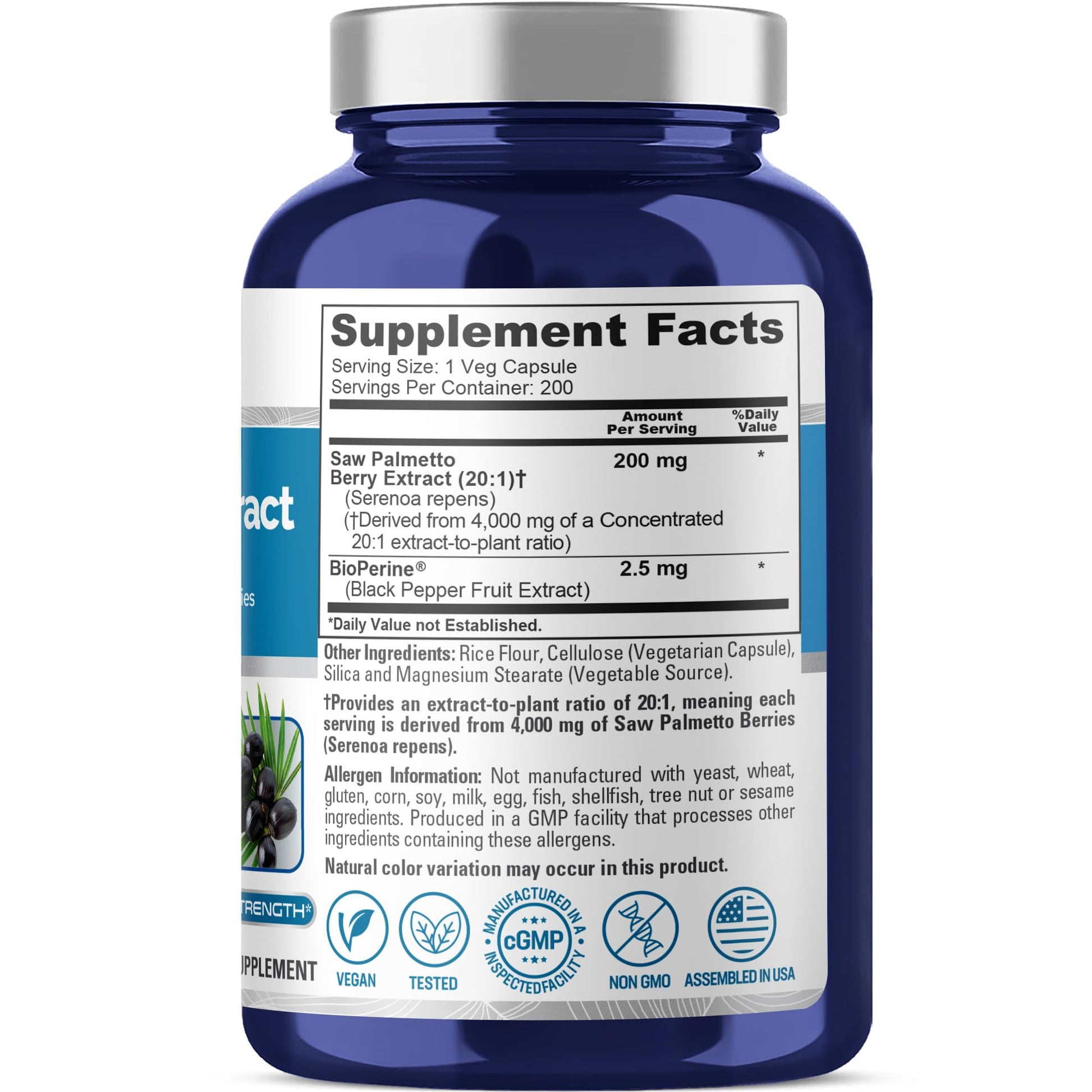 NusaPure Saw Palmetto 20:1 Extract, 200 mg Equivalent to 4,000 mg per Veggie Caps 200 Count Non-GMO, Vegan, Vegetarian, Bioperine NusaPure buy supplements canada