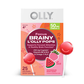OLLY Focus Buddies L’OLLY Pops, Cognizin, Vitamins B6 and B12, Omega-3 ALA, Supports Focused Attention and Healthy Brain Function,* Kids 4+ Dietary Supplement, Watermelon Strawberry Flavored, 25 Count OLLY buy supplements canada