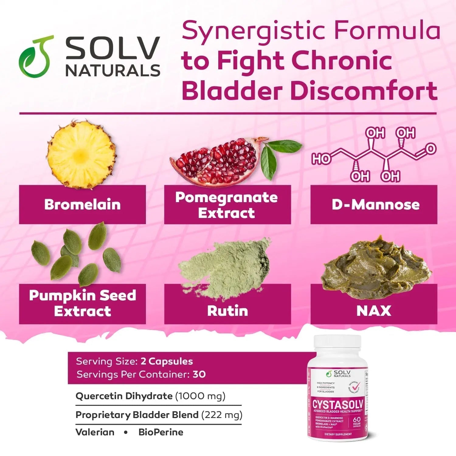SOLV NATURALS CYSTASOLV Bladder & Pelvic Discomfort Formula - Enjoy Less Urgency & Flares* with Daily IC/BPS UTI Support – Premium Bladder & Urinary Support for Women & Men - 60 Vegan Capsules SOLV NATURALS buy supplements canada