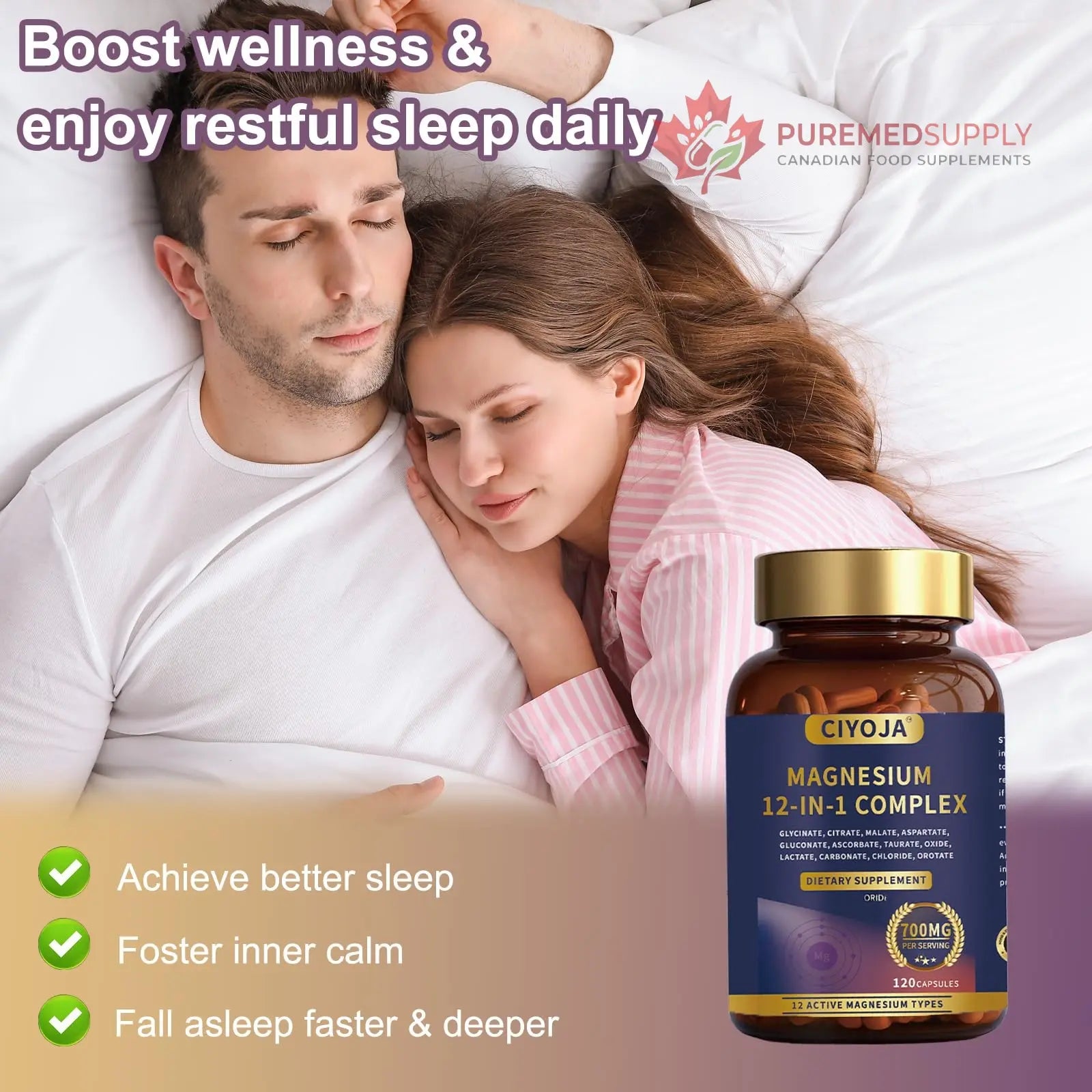 12-in-1 Magnesium Complex for Women Men: Magnesium Glycinate 700mg with Citrate, Malate Taurate Chelated Forms - High Absorption Magnesium Supplement for Relaxation Muscle Heart - 120 Vegan Capsules CIYOJA buy supplements canada