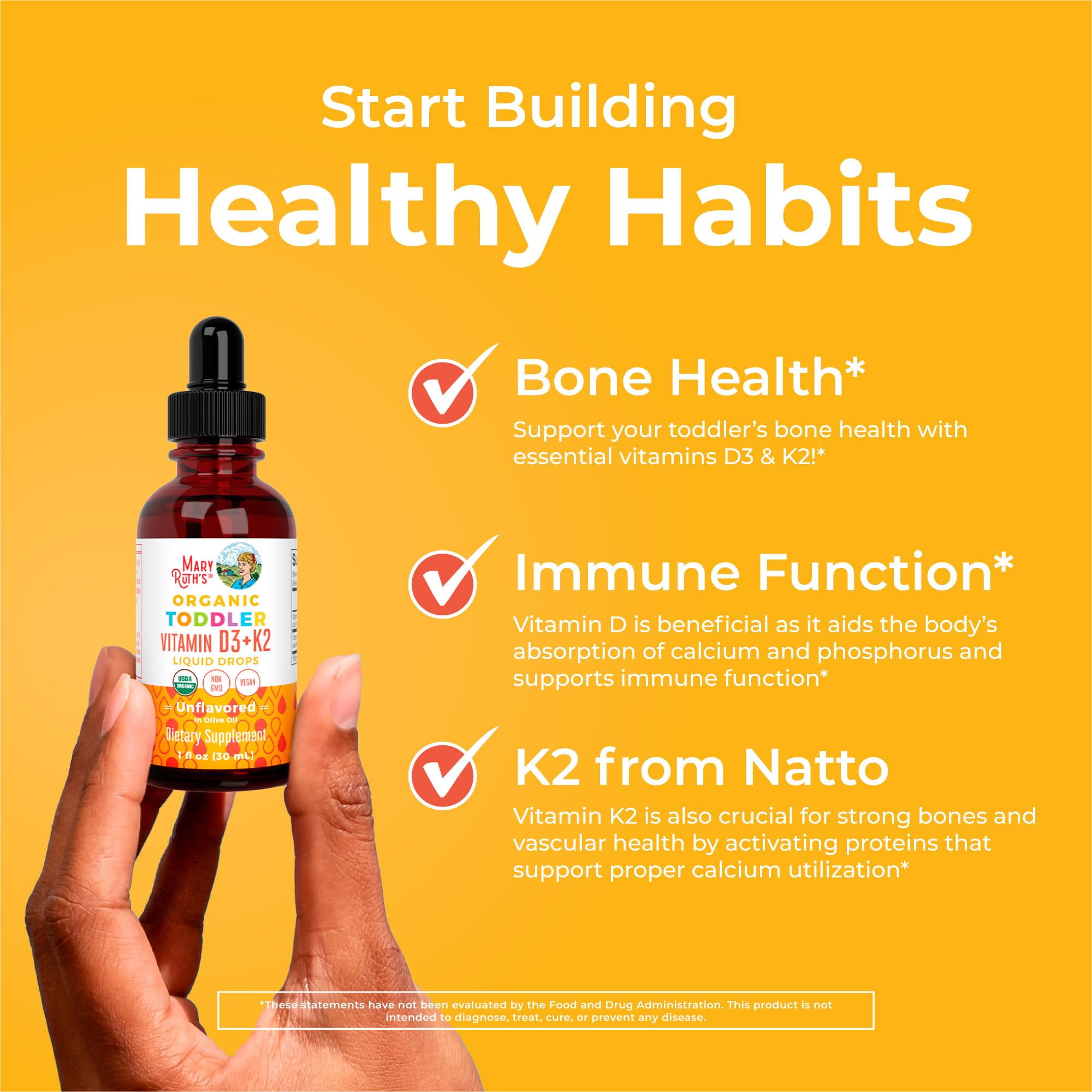 MaryRuth Organics Vitamin D3 | Vitamin K2 | Vitamin D3 K2 Drops | K2 D3 Vitamin Liquid Supplement for Toddlers | Kids Supplement for Calcium Absorption Strong Bones | Vegan | Gluten Free | 1 Fl Oz MARYRUTH'S buy supplements canada