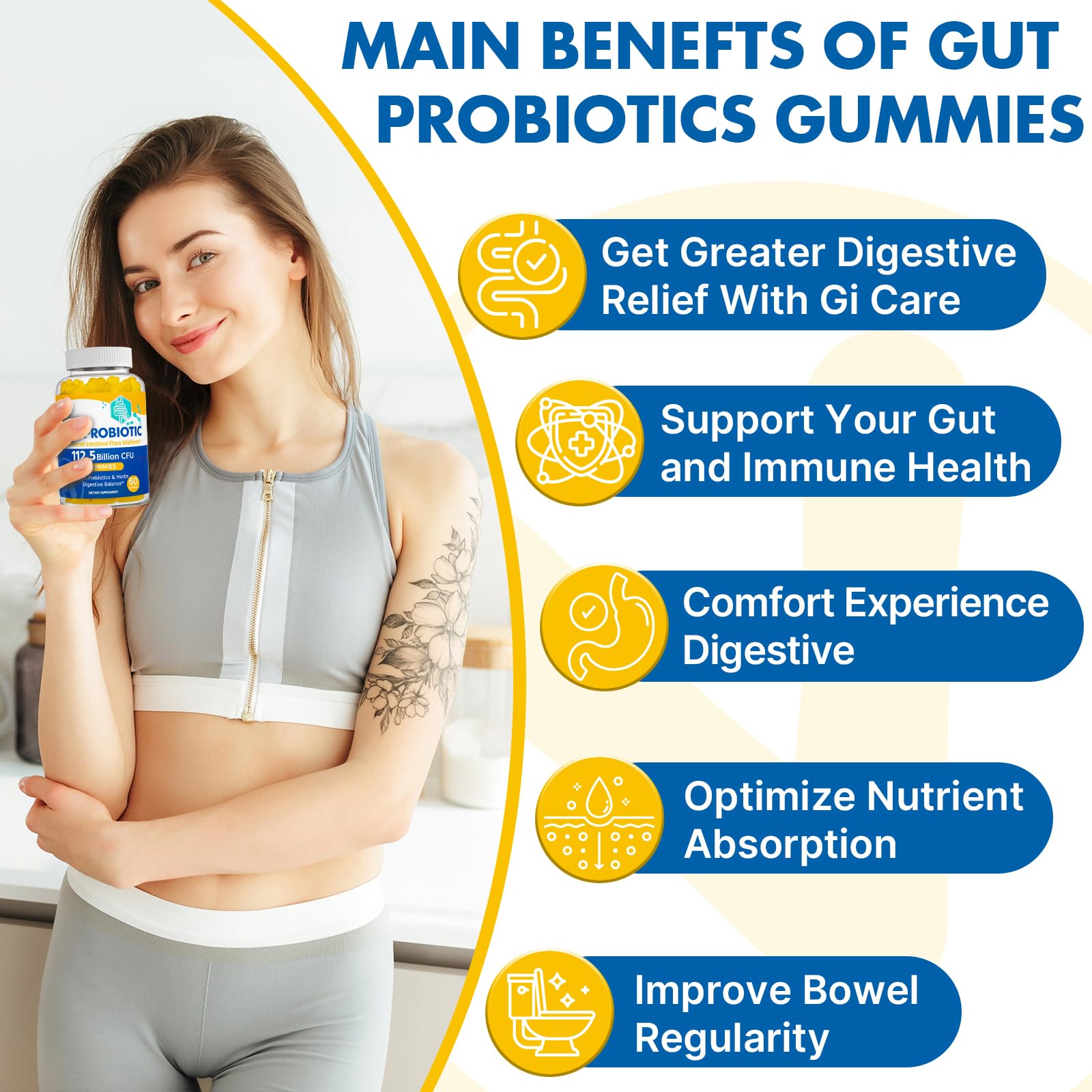 Gut Health & Probiotic Gummies, 112.5 Billion CFU, Sugar Free - 8 Strains + Prebiotics + Herbs - for Digestive, Immune, Diarrhea & Bloating - Gut Health for Women & Men, 60 Counts Probiotics Gummies VIOAFSLSE buy supplements canada