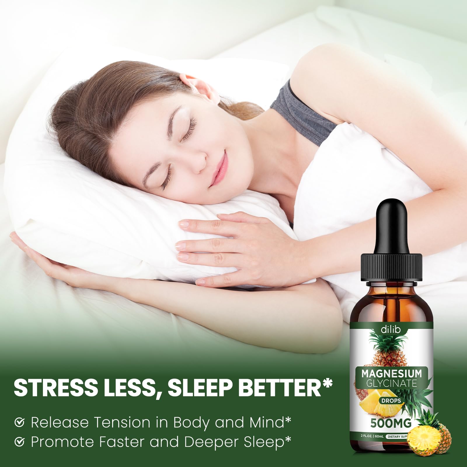Magnesium Glycinate Supplement, Liquid Magnesium Glycinate Liquid Drops 500mg-Support Stress Relief, Relaxation, Mood, Sleep, Bone & Muscle-2 Fl Oz, Vegan, Pineapple Flavor dilib buy supplements canada