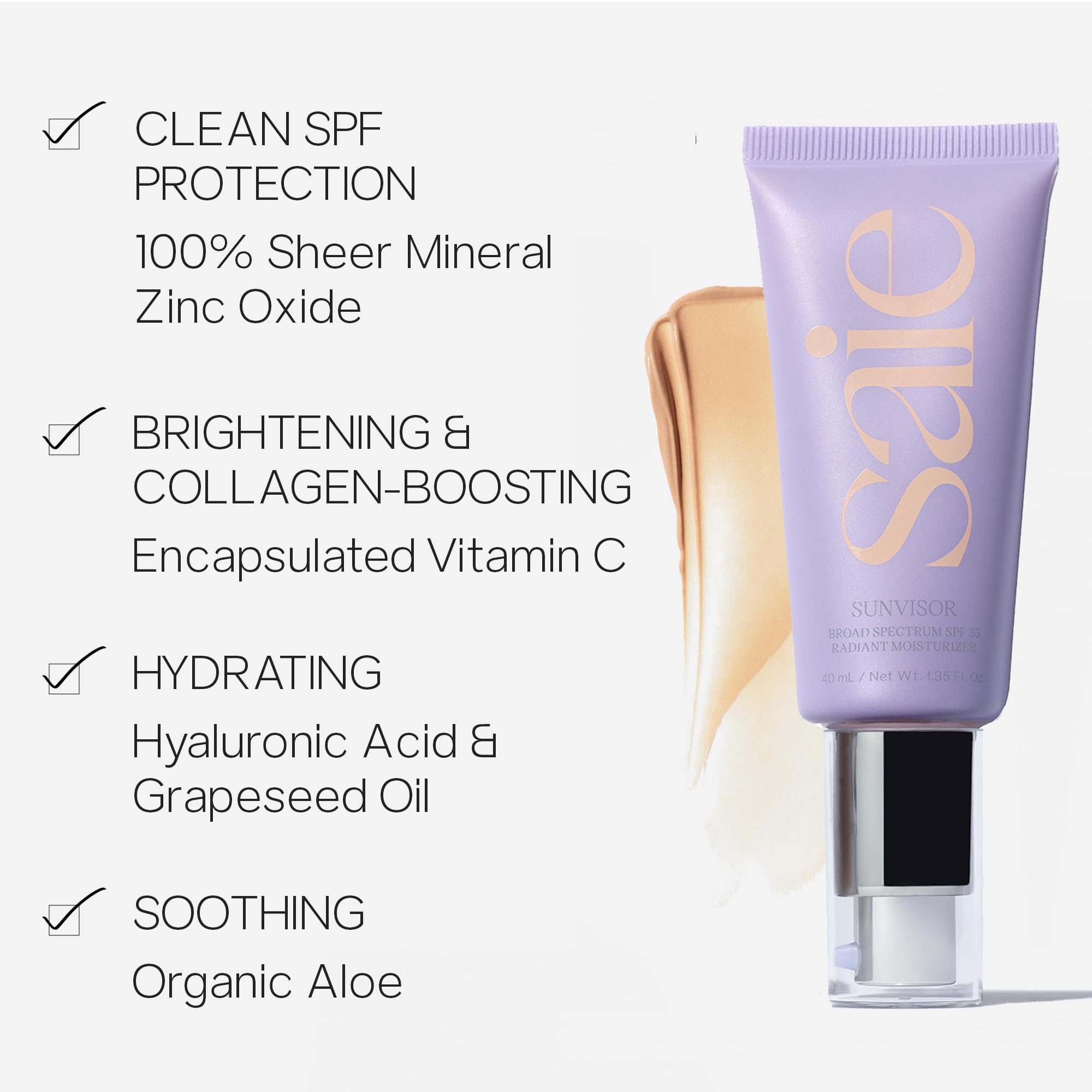 Saie Sunvisor Broad Spectrum Sunscreen Moisturizer SPF 35 - Hydrating Daily Face Sunscreen with 100% Sheer Mineral Zinc Oxide, Hyaluronic Acid + Vitamin C for Radiant, Dewy Skin (1.35 fl oz) Saie buy supplements canada
