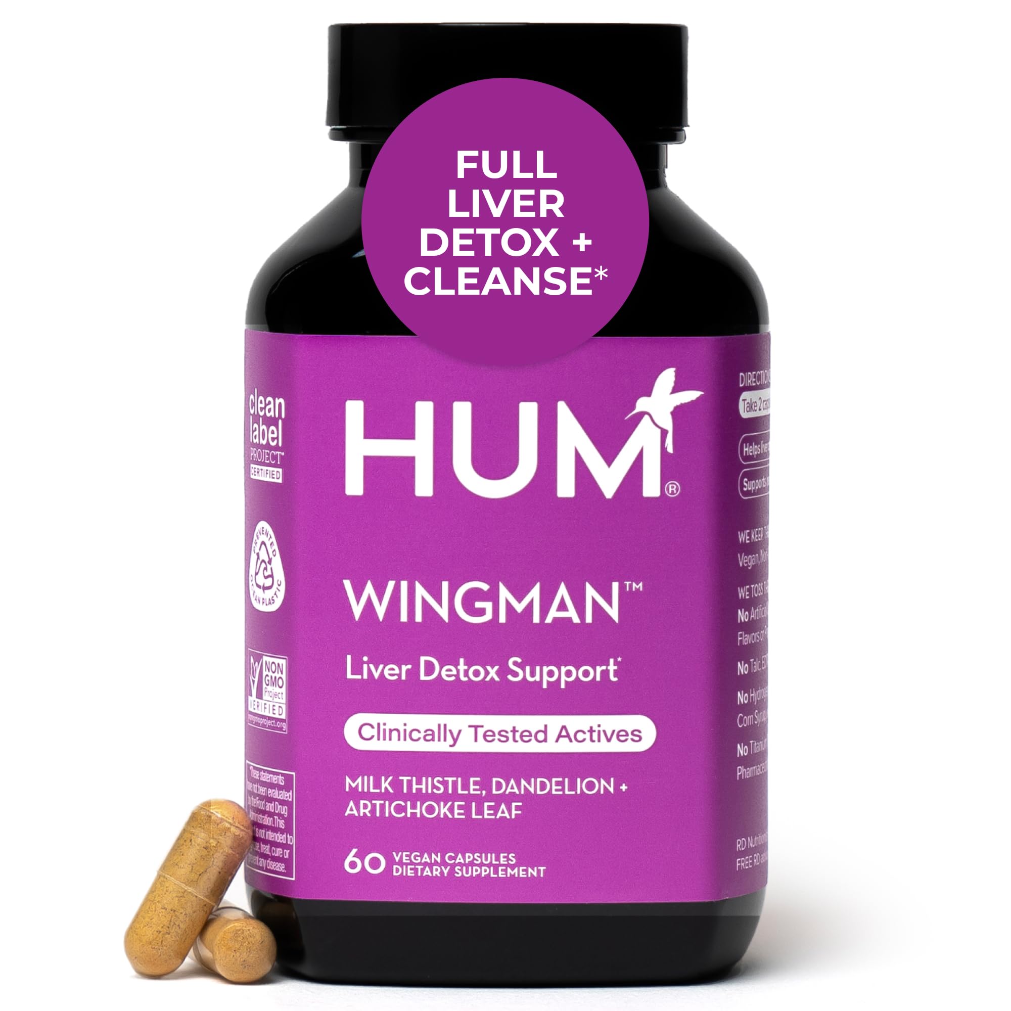 HUM Wing Man Liver Support Supplement with Milk Thistle, Dandelion Root Powder & Artichoke Leaf Extract For Liver Health & Function Support, Milk Thistle Supplement Helps Flush Out Toxins, 60 Capsules HUM buy supplements canada