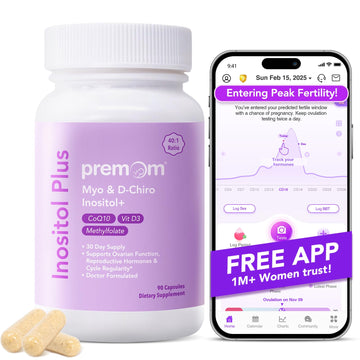 Premom Inositol Plus - 2000mg Myo-Inositol & 50mg D-Chiro Inositol, CoQ10, Folate & Vitamin D3-40:1 Ratio - Supports Hormonal Balance, Ovarian & Reproductive Health - 30 Day Supply Premom buy supplements canada