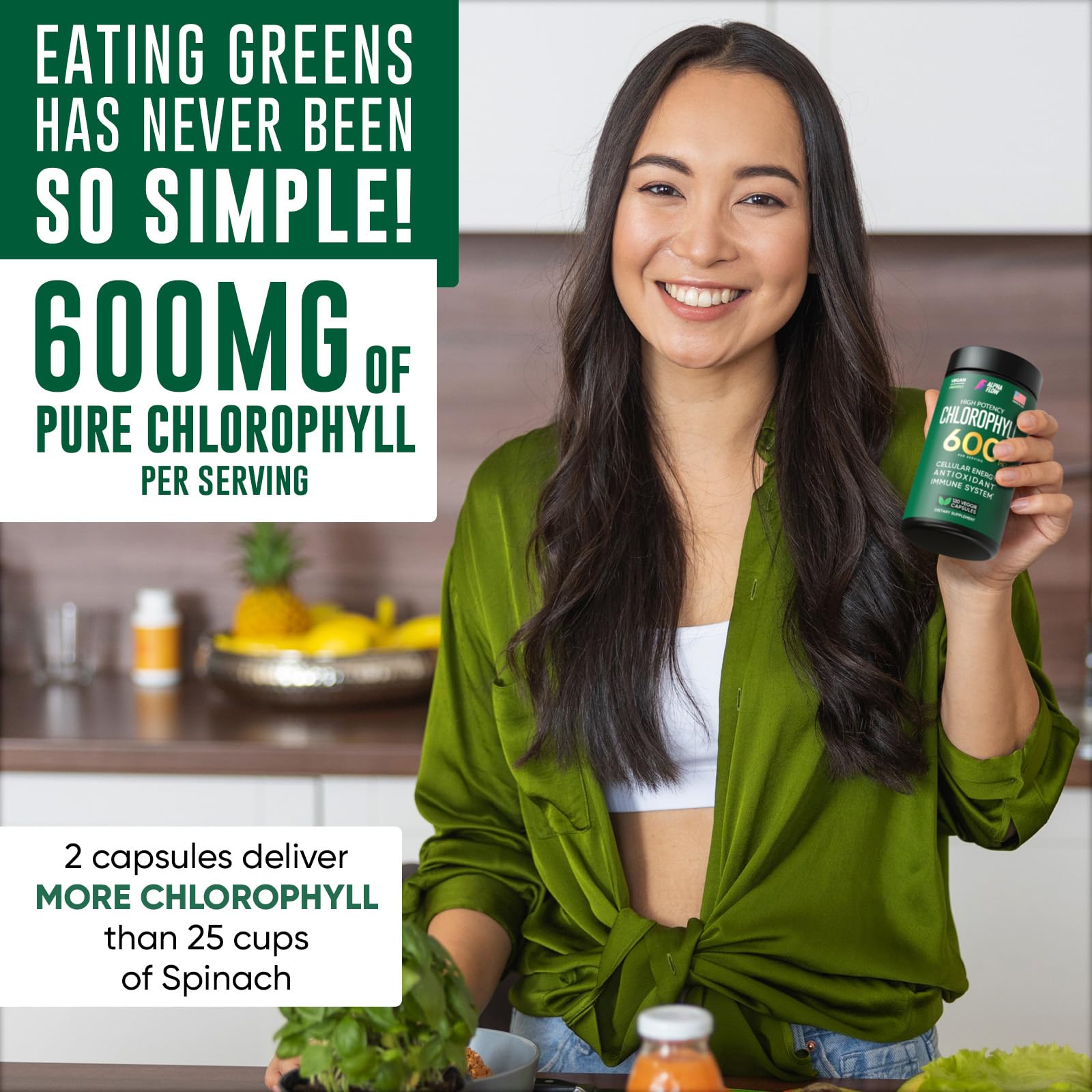 Chlorophyll Capsules 600 mg - Natural Chlorophyll Pills for Women & Men - Highly BioAvailable Alpha Flow buy supplements canada