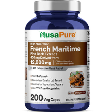 NusaPure French Maritime Pine Bark 30:1 Extract, 400 mg Equivalent to 12,000 mg Per Veggie Caps 200-Day Supply, Bioperine (Non-GMO & Vegan) NusaPure buy supplements canada