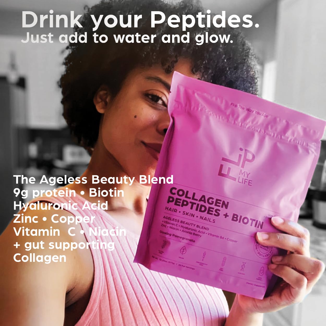 Flip My Life Collagen Peptides + Biotin, Hyaluronic Acid & Vitamin C - For Hair, Skin, Nails - Gut Health/Joint Support - Ageless Beauty Blend Supplement Powder for Men/Women - 9g Protein—26 Servings Flip My Life buy supplements canada