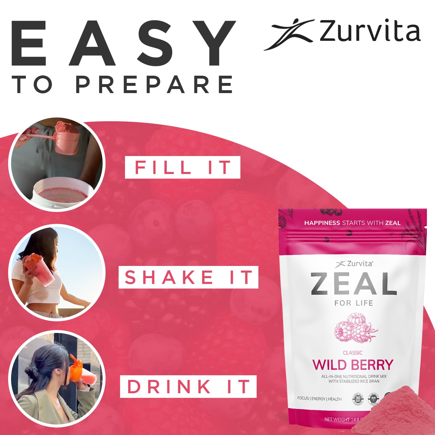 Zurvita - Zeal for Life 30-Day Wellness Bag - Wild Berry (Classic) - Nutritional Supplement for Vitality, Immunity, and Wellness - 420 Grams Zurvita buy supplements canada