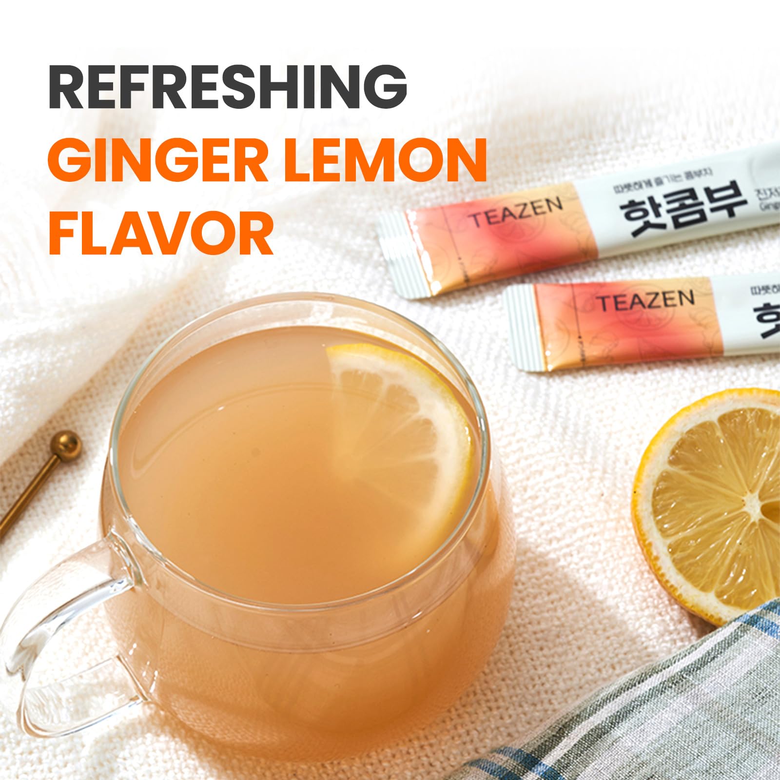 TEAZEN Lemon Ginger Hot Kombucha Tea, Live Probiotics & Postbiotics, Relaxation and Warmth for Colds and Sore Throat, Hydration Drink Mix, Sugar Free, 30 Sticks, 5.29oz TEAZEN buy supplements canada
