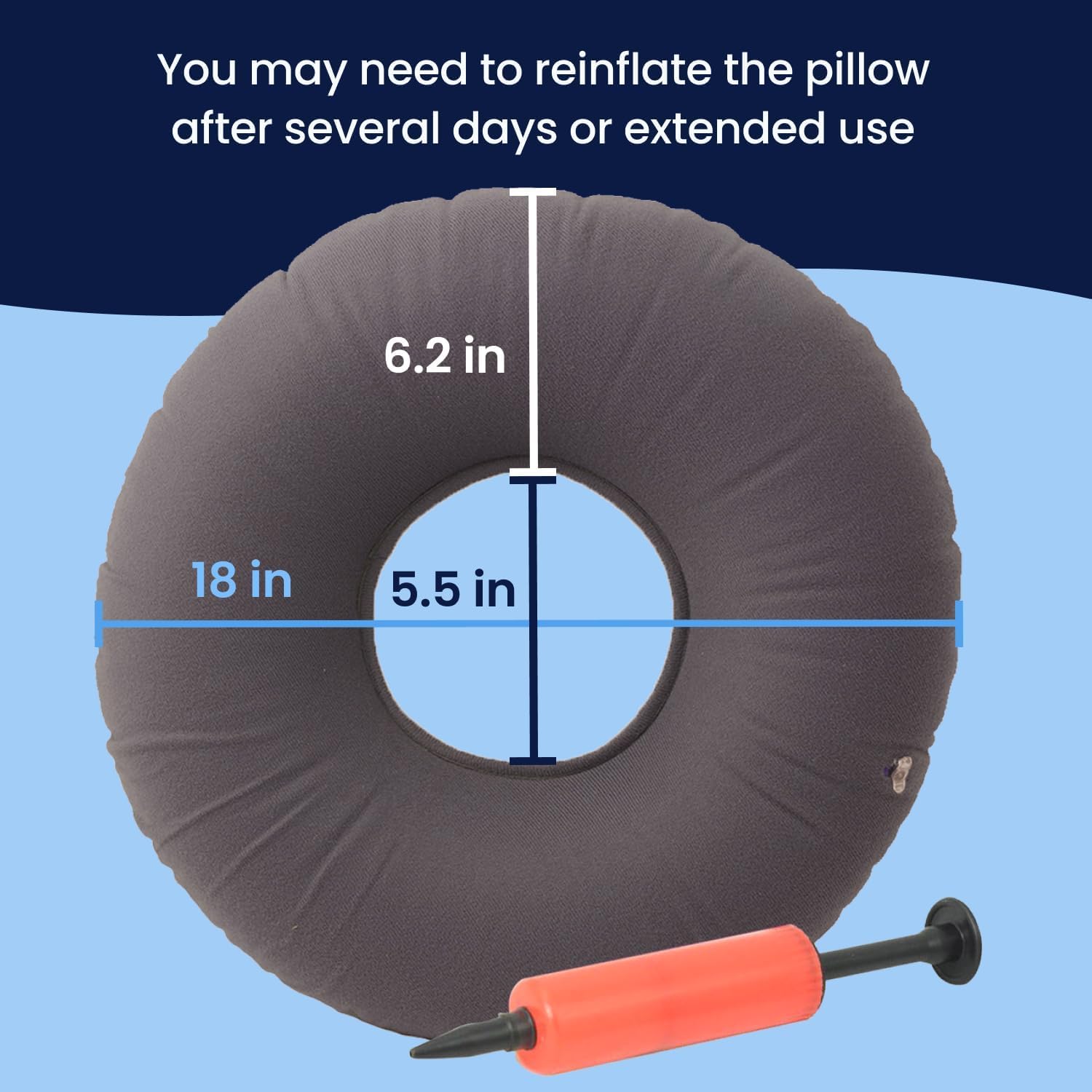 Dr. Frederick’s Original Inflatable Donut Pillow - 18" Seat Cushion for Tailbone Pain, Hemorrhoids & Bed Sores – Doctor-Developed for Postpartum, Prostatitis & Travel - Odor-Free, Durable Vinyl - Gray Dr. Frederick's Original buy supplements canada