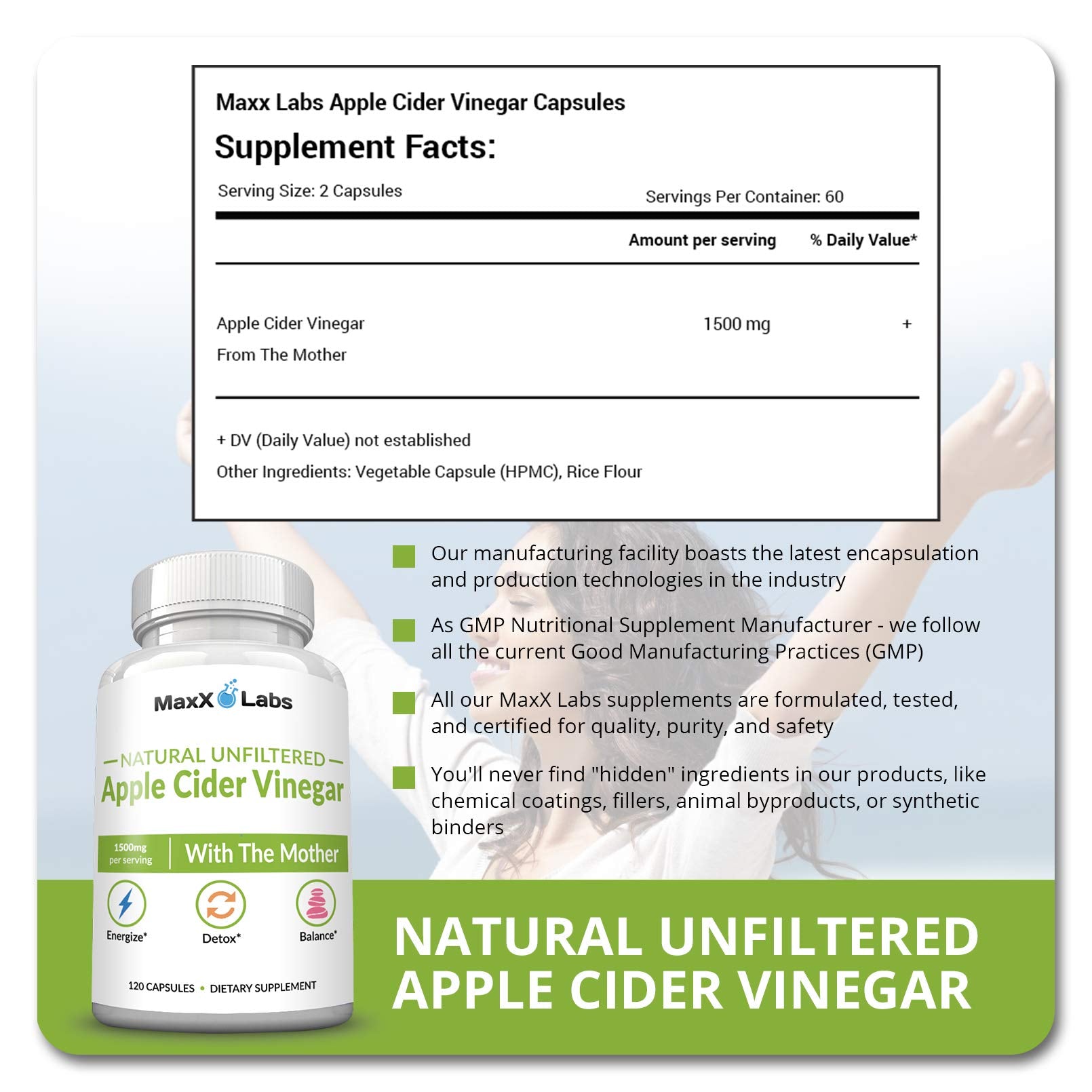 Apple Cider Vinegar Capsules with The Mother - Healthy Keto Diet Supplements MaxX Labs buy supplements canada