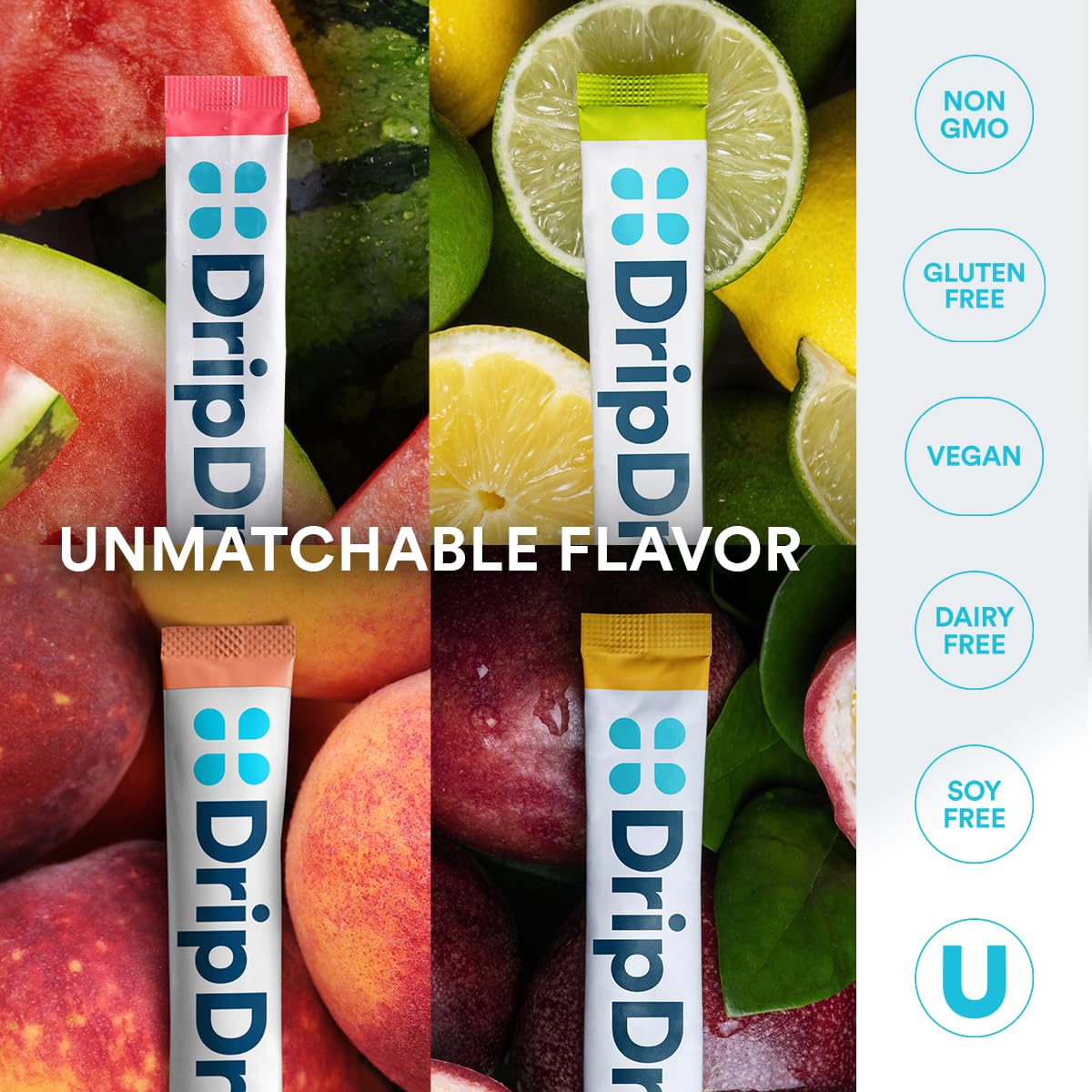 DripDrop Sugar Free Hydration Packets - Zero Classic Variety Pack - Single Serve Electrolytes Powder Drink Mix - Lemon Lime, Watermelon, Peach, Passion Fruit DripDrop buy supplements canada