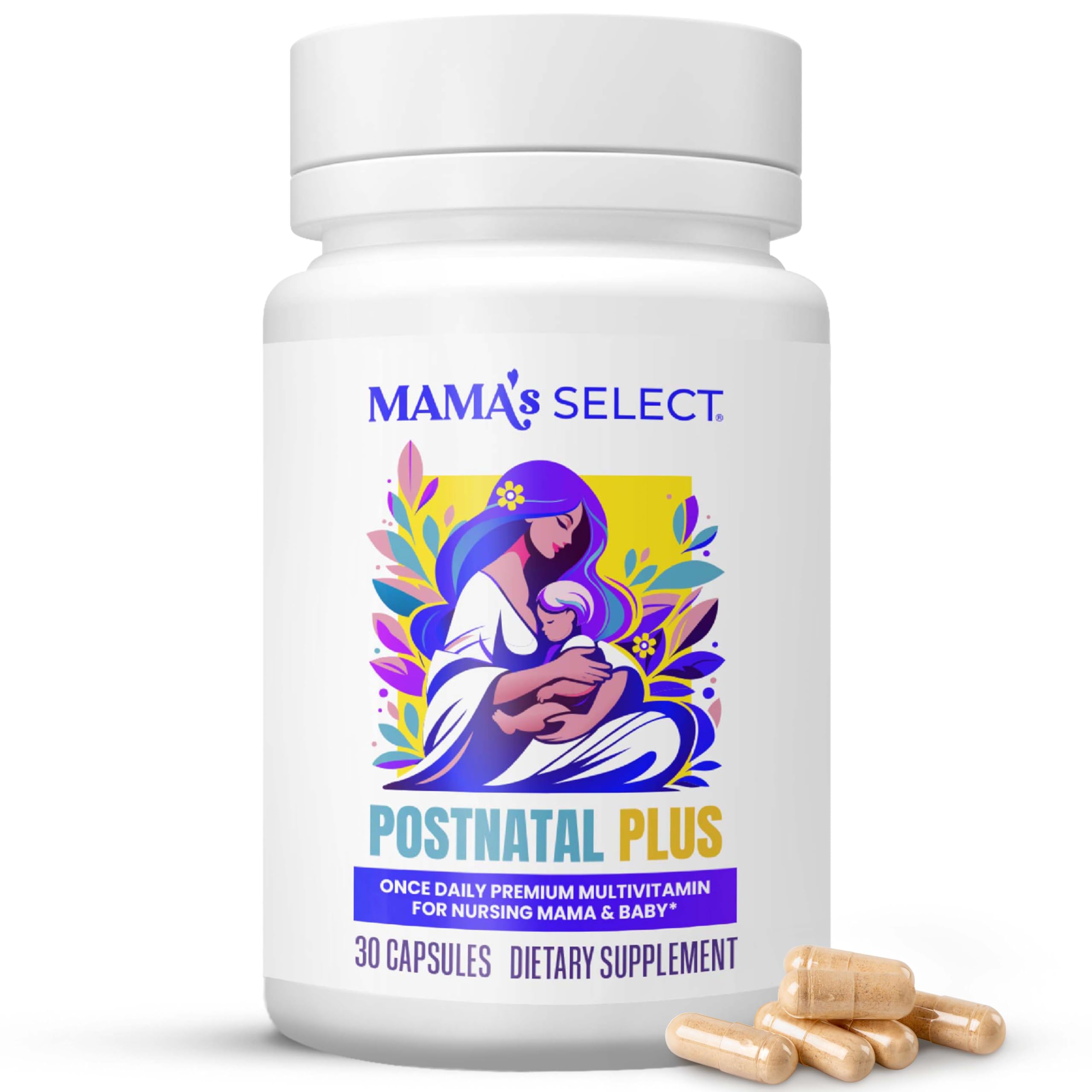 Mama's Select Postnatal Vitamins – Boosts Hair Recovery, Milk Supply, & Wellness – Allergen-Free, Vegan, MTHFR Friendly, Methylated Folate & B Vitamins, Mama's Select buy supplements canada
